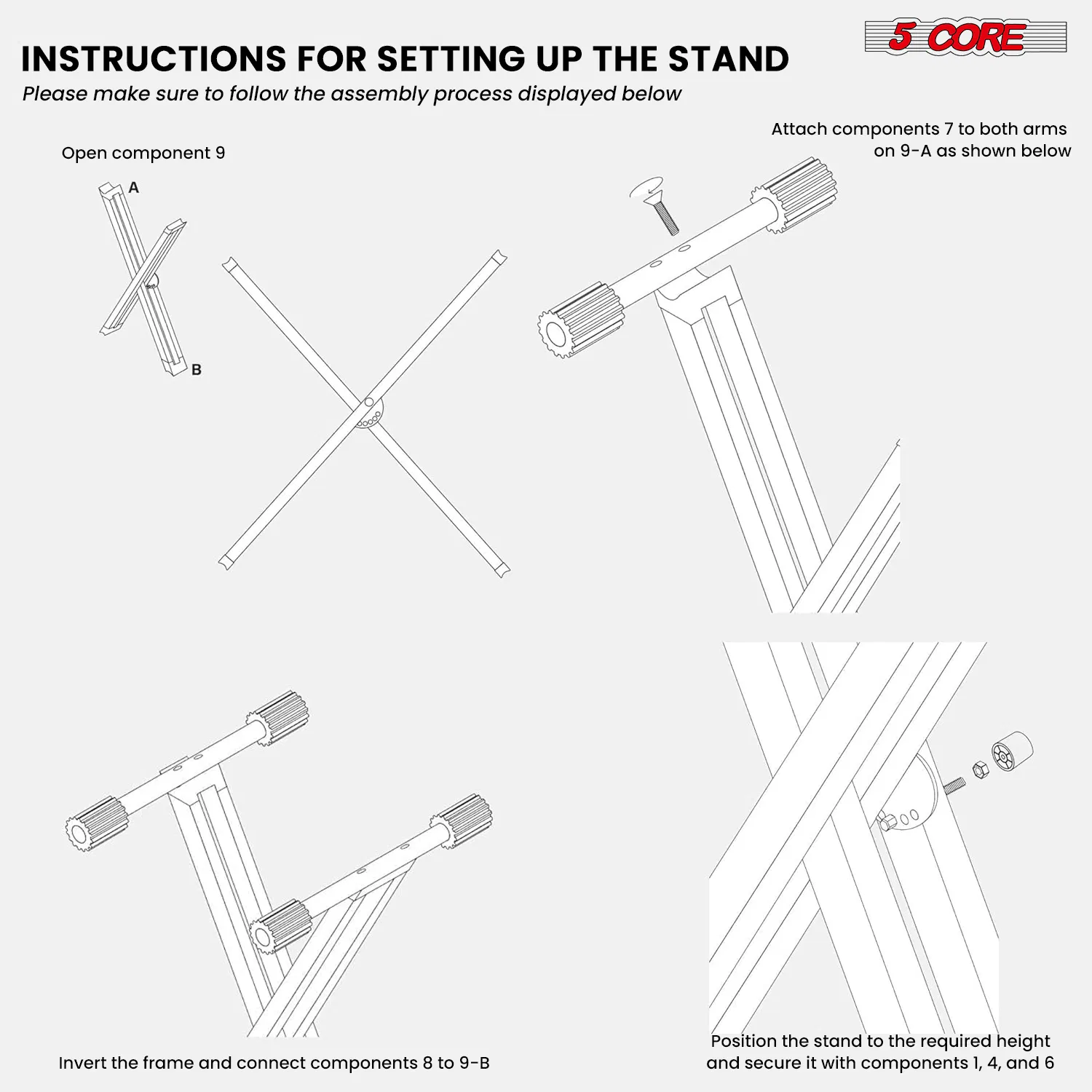 5 CORE Piano Keyboard Stand Double X Style Heavy Duty Adjustable Digital Electric Piano Riser Durable & Sturdy Music Synthesizer Holder Stands For 61 76 88 Keys w Secure Locking Strap photo 3