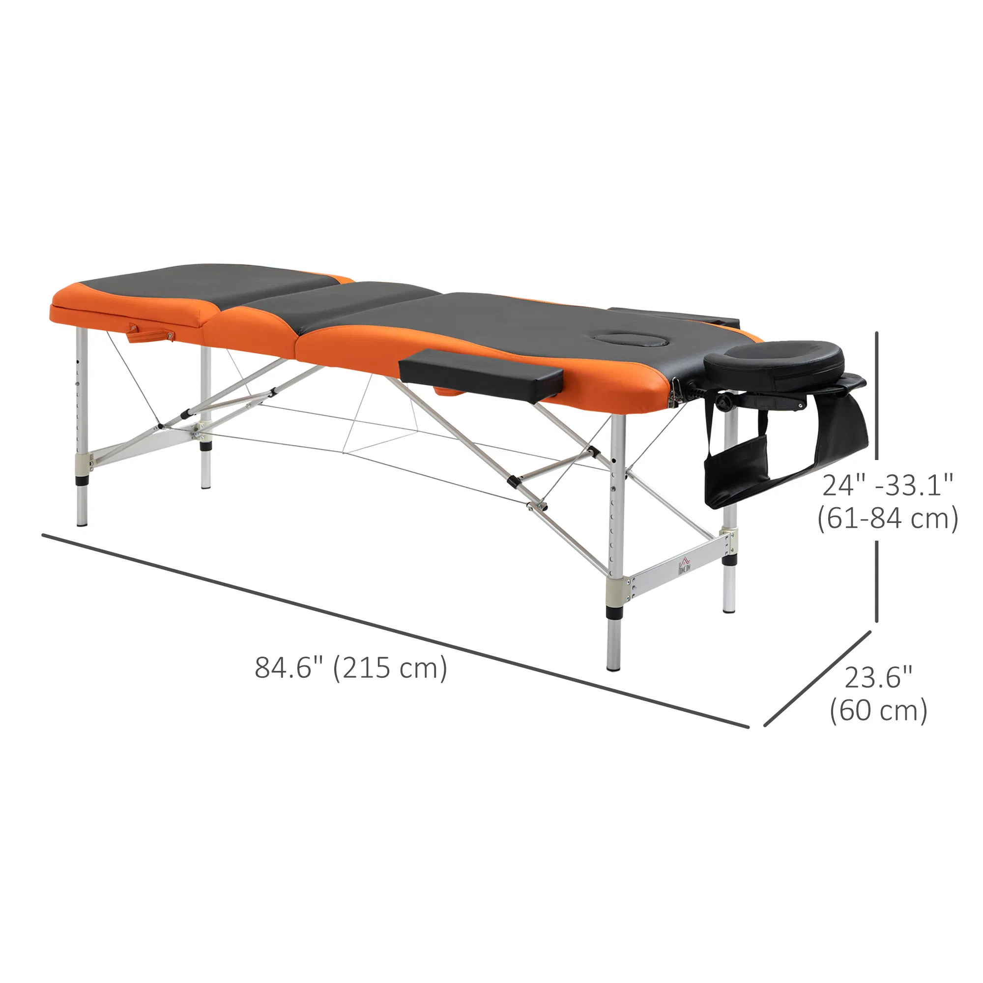 Portable Luxury: 73" 3 Section Foldable Salon Bed, Facial Couch in Black Orange for Spa Therapy Equipment photo 2