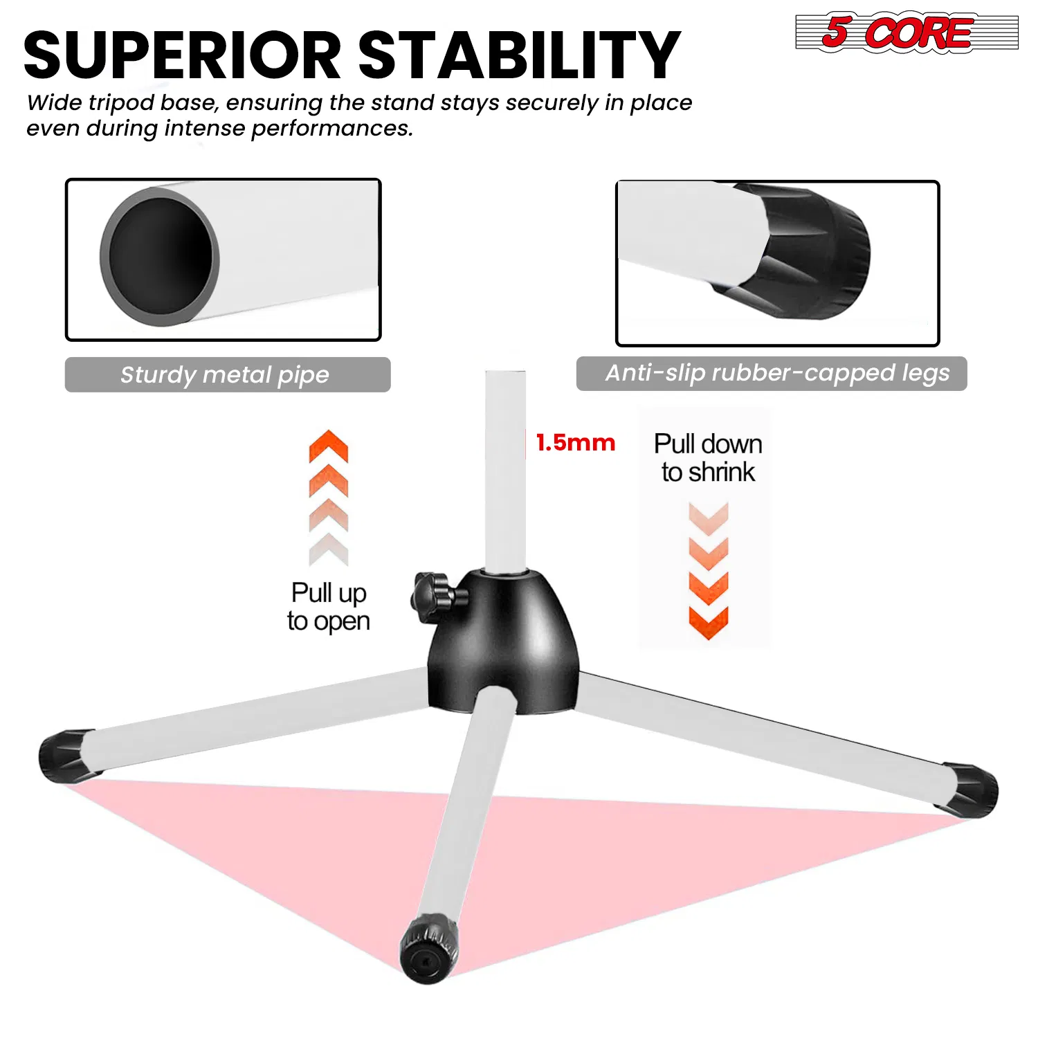 5 Core Tripod Mic Stand Floor Adjustable 18 to 72 Inches Sturdy Boom Arm Holder Microphone Stands Pedestal Para Microfono for Singing photo 3