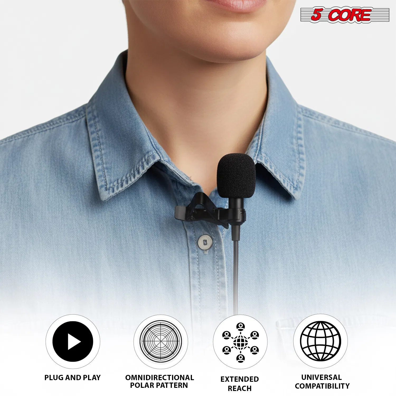 5 Core Microphone Wearable Omnidirectional Condenser Lavalier Body Mic photo 3