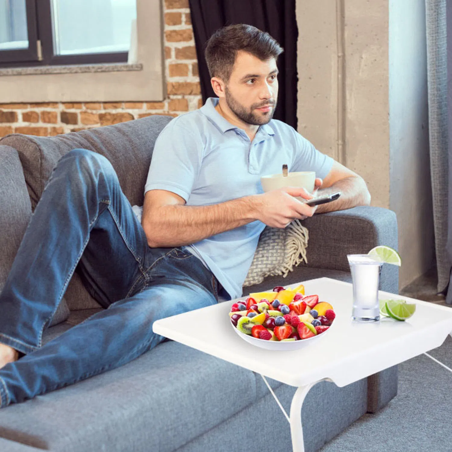Foldable Tray Table Portable Sofa TV Tray 6 Heights 3 Angles Laptop Desk Adjustable Eating Dinner Coffee for Bed Dorm Home photo 6