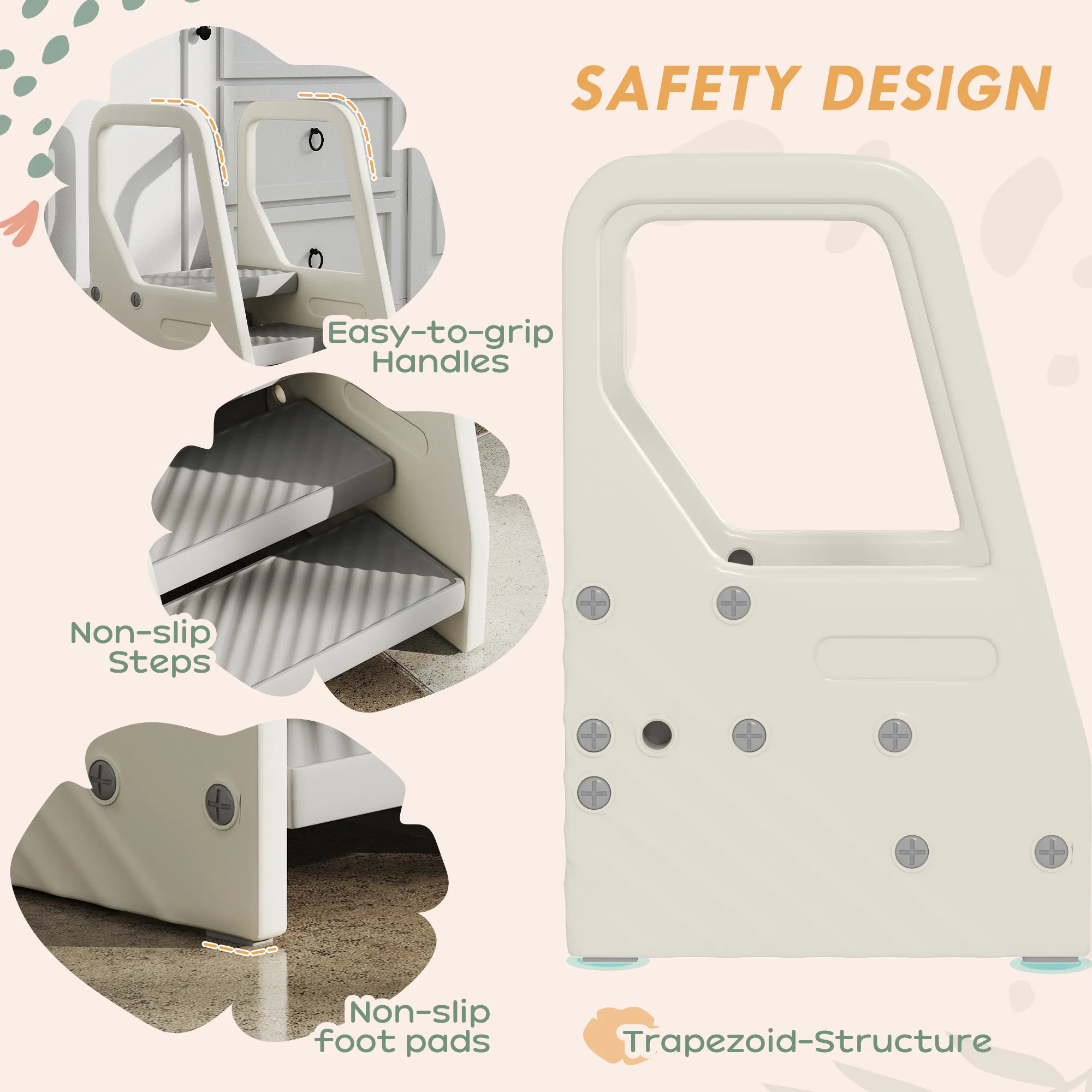 Adjustable Height Toddler Step Stool with Handle & Foot Pads, Grey photo 6