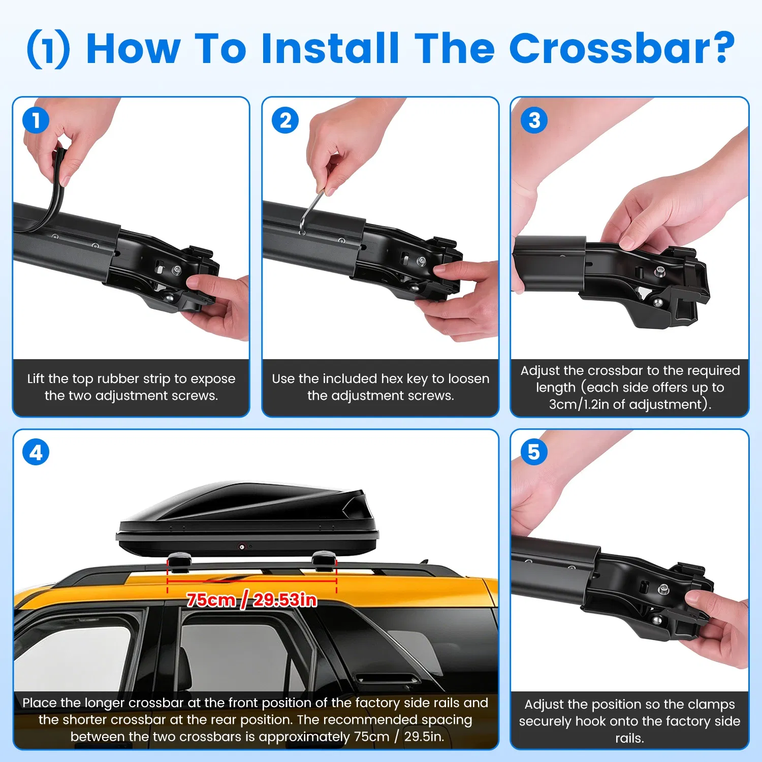 Roof Rack Cross Bars Fit for Ford Bronco Sport 2021-2026 On-Road Off-Road Aluminum Lockable Car Roof Crossbar Set for Factory Raised Side Rails 396LBS Capacity for Luggage Kayak Bike photo 2
