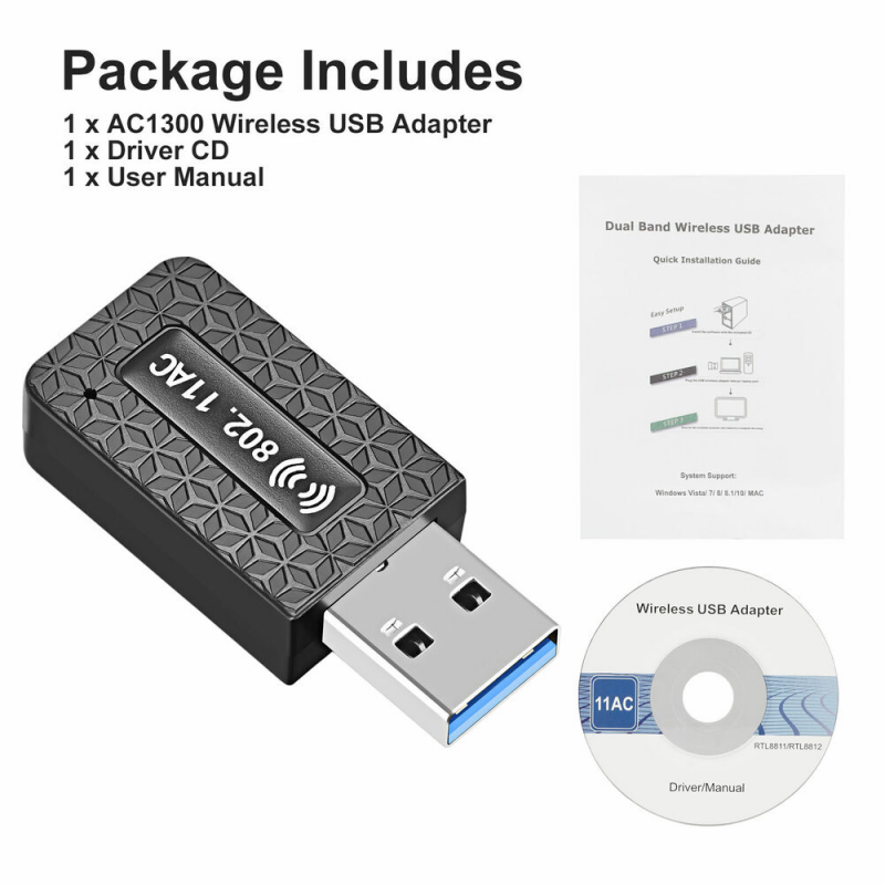 1300Mbps USB3.0 Wireless WiFi Adapter Dongle Dual Band 5G/2.4G Desktop Laptop PC photo 4