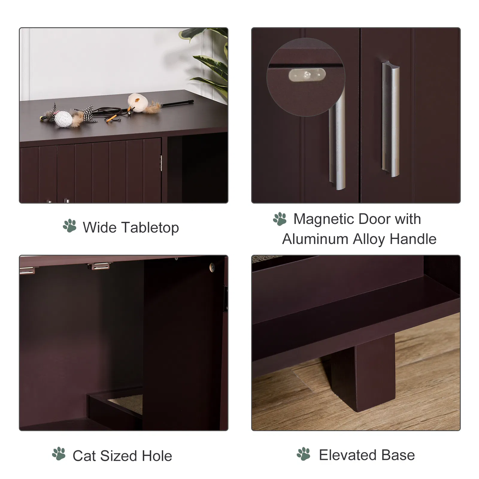 Cat Litter Box Enclosure, Hidden Litter Box Furniture, Cat House End Table Washroom with Scratching Pad, for Indoor Cats Kittens, Brown photo 6