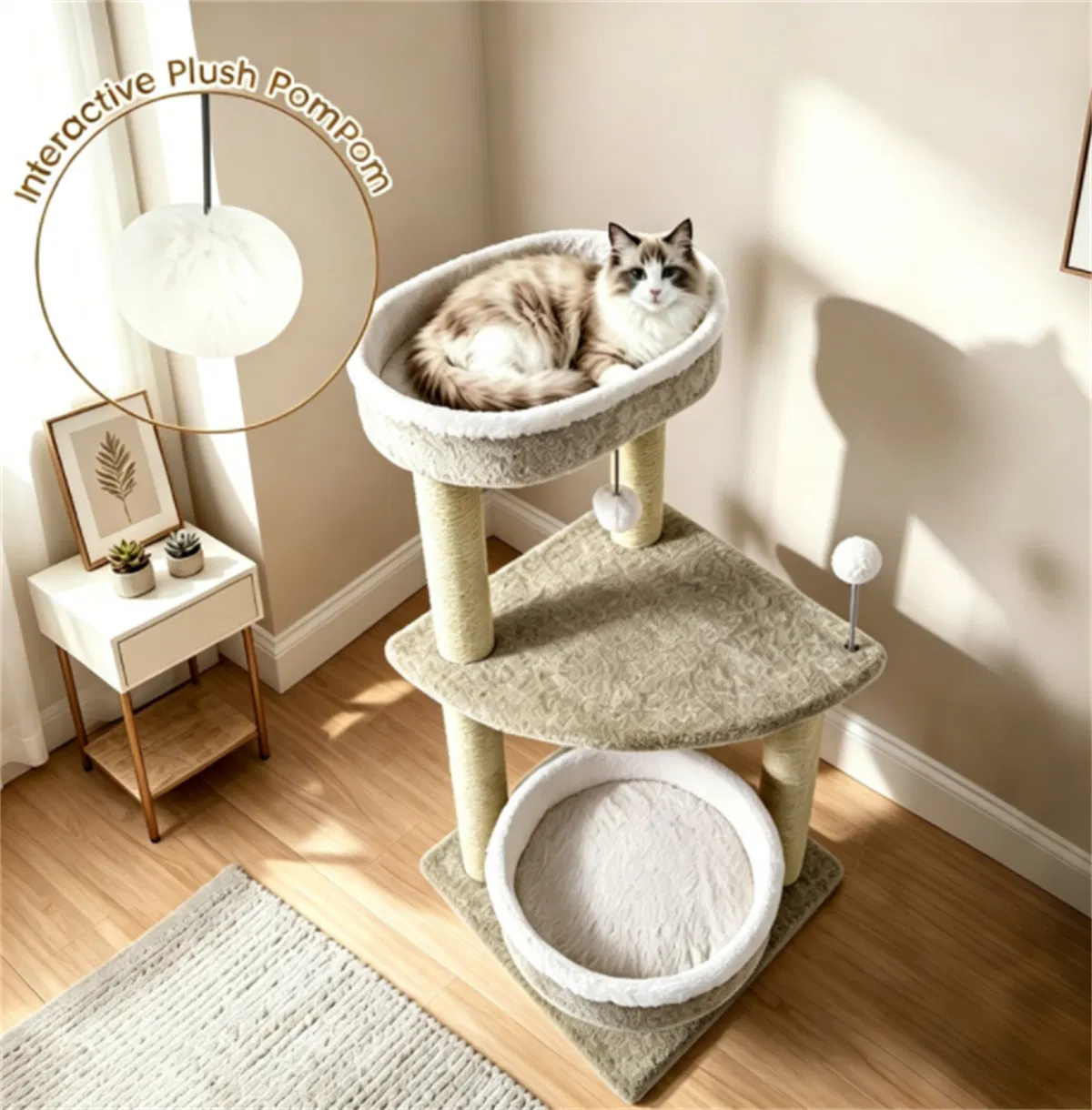 36" Compact SpaceSaving Cat Activity Center, HeavyDuty Stable Cat Climbing Furniture with Plush Rest Areas & Pompom Toy for Kittens & Adult Cats photo 4