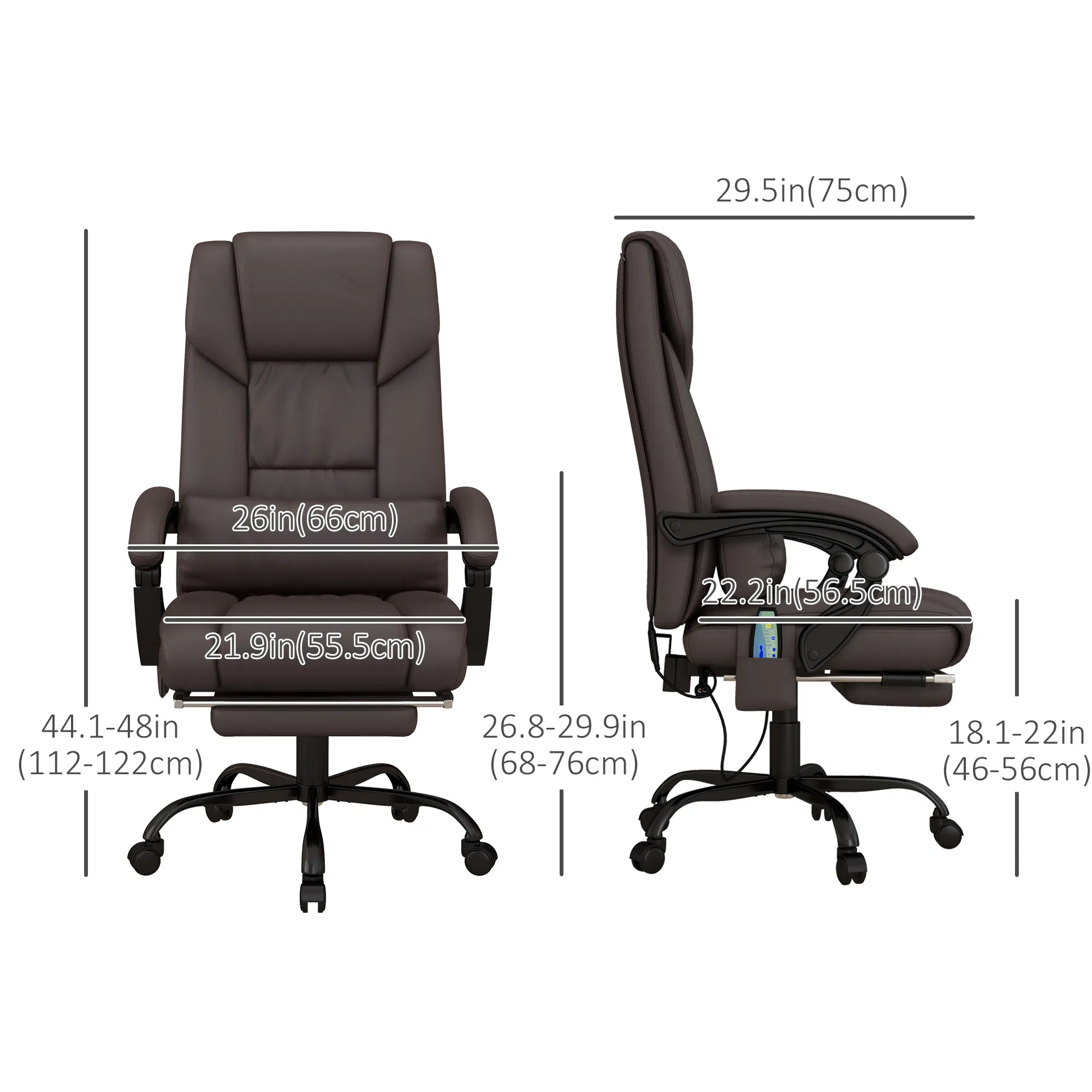 6-Point Vibration Massage Chair, Height Adjustable Reclining Computer Chair with Retractable Footrest, Brown photo 4