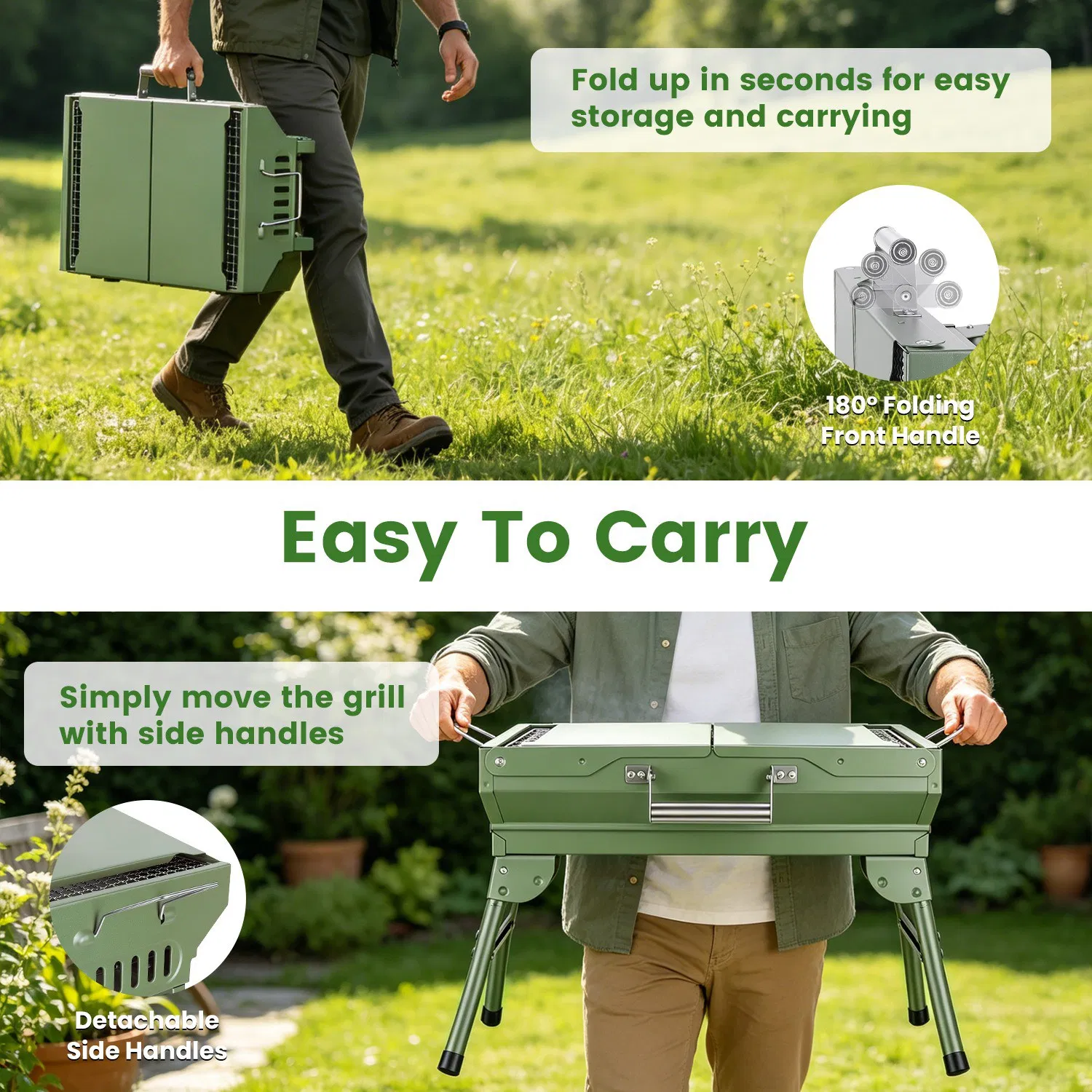 Foldable Charcoal Grill Portable BBQ Grill with Storage Shelf, Carry Handle, Air Vent Design, Chrome-Plated Grill Grate, 10 Skewers, Outdoor Barbecue Grill for Camping Picnic Backyard Travel photo 8