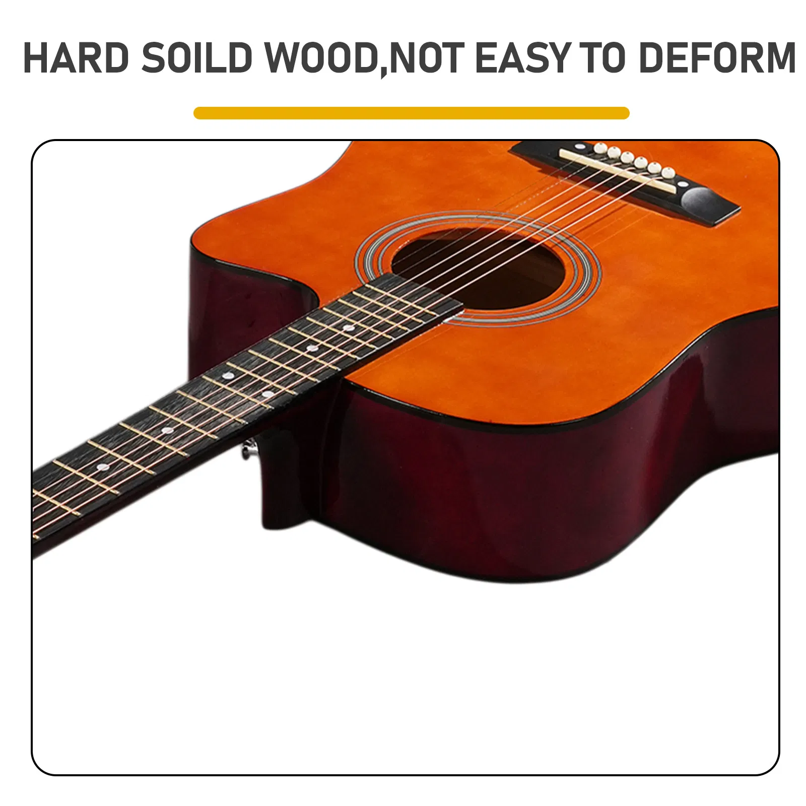 Brown 41-inch Dreadnought barrel-shaped cutaway acoustic guitar with pick, strings, capo, gig bag, tuner, wrench tool, and shoulder strap photo 8
