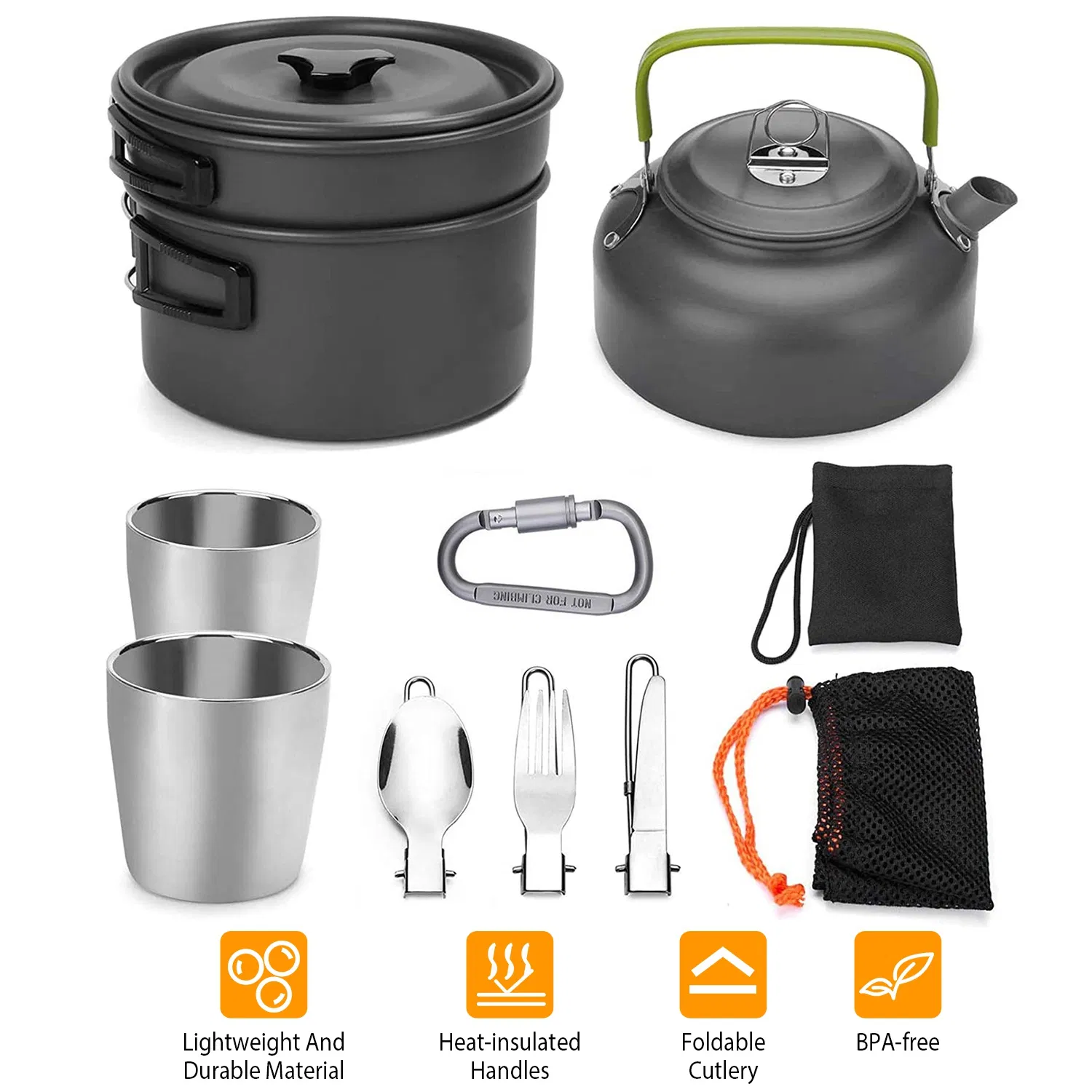 12Pcs Camping Cookware Set Camping Stove Aluminum Pot Pans Kit for Hiking Picnic Outdoor with Cup Fork Spoon Knife photo 2