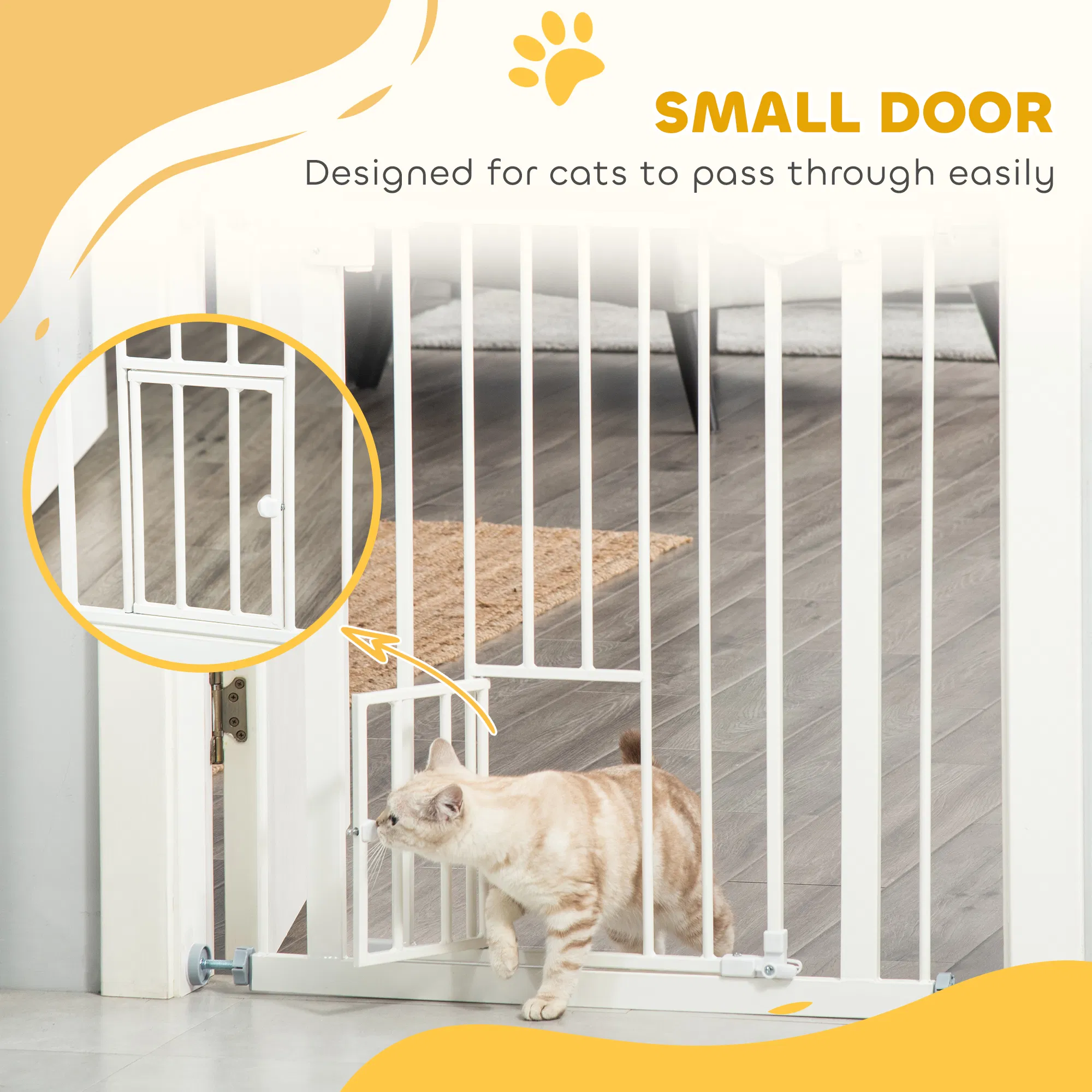 Pet Gate Extra Wide Press-Mounted with Cat Door, Auto Closing Pet Gate for Stair, Hallway, 29-32 Inch, White photo 4