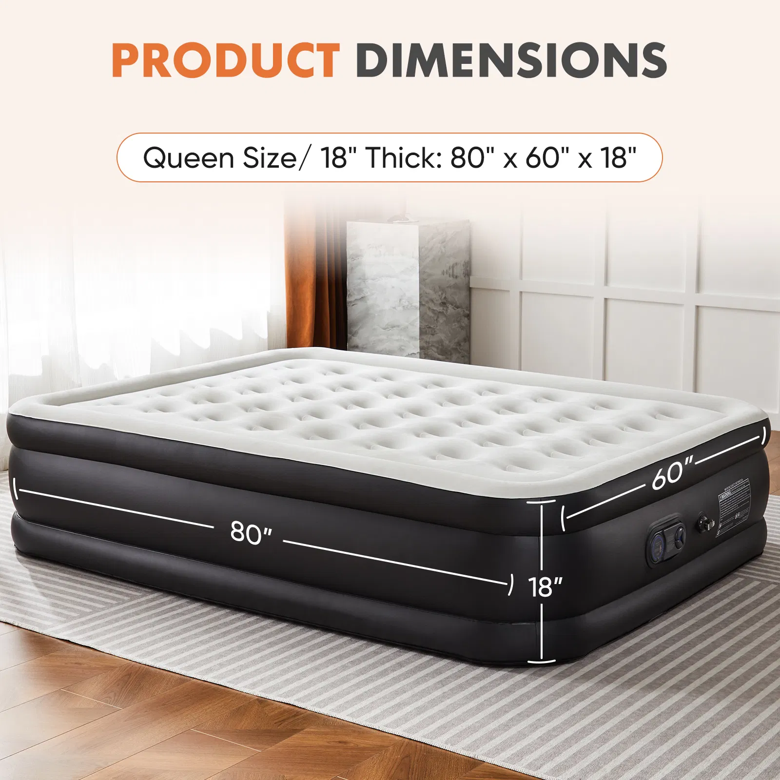 Air Mattress - 18" Inflatable Blow Up Mattress Airbed with Built-in High Capacity Pump, Double Height, Adjustable, Non-Slip Bottom Design photo 1