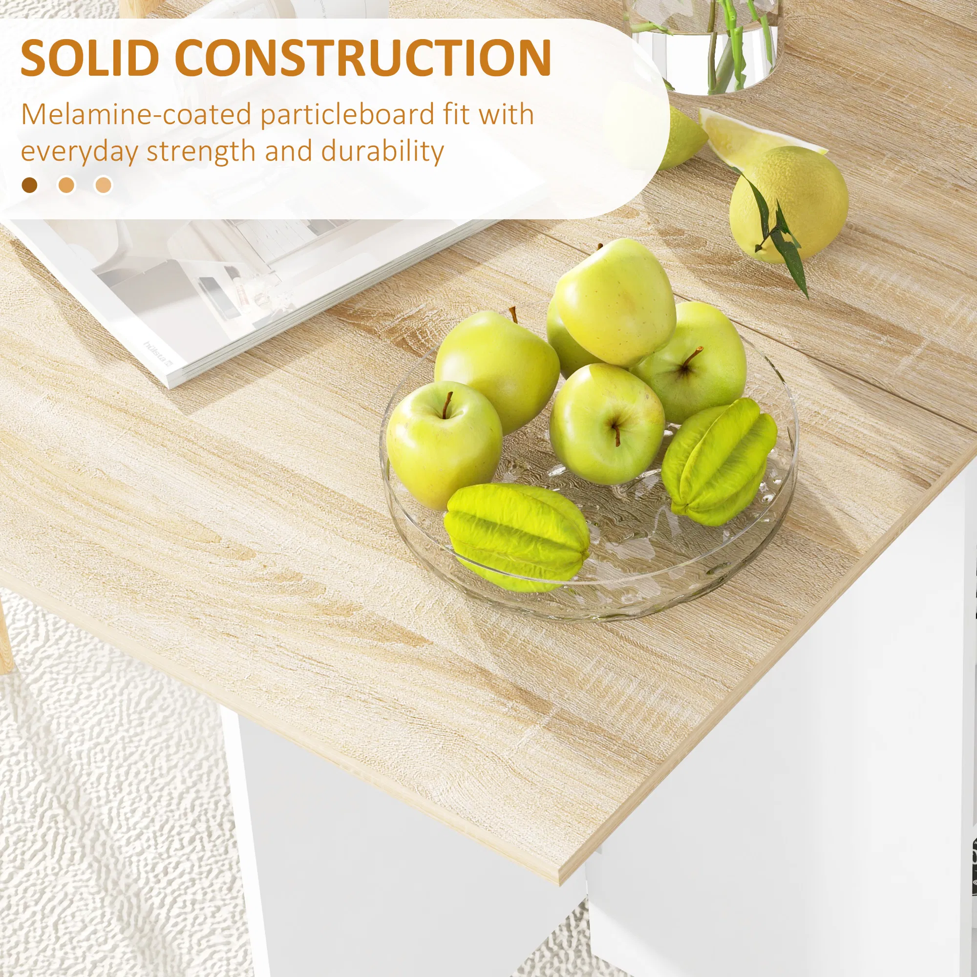 Folding Dining Table, Space Saving Drop Leaf Table with Drawer and Storage Shelves for Kitchen, Dining Room, Oak photo 6