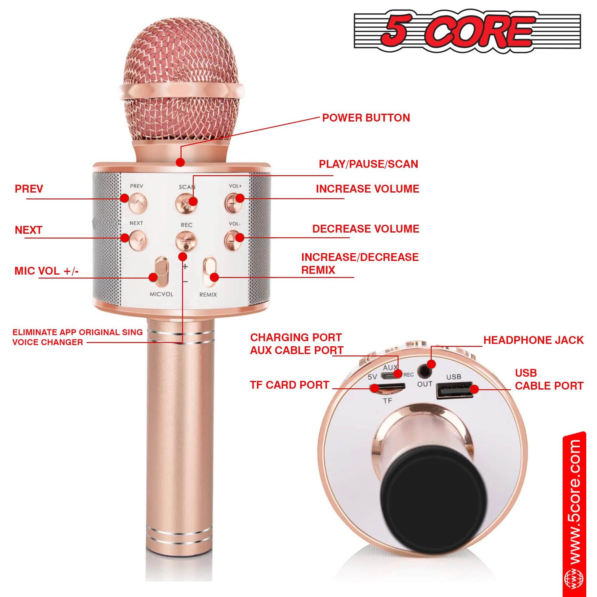 5 Core Microphone Wireless Karaoke Mic With Speaker 3 in 1 Portable Bluetooth Microfono Inalambrico photo 7