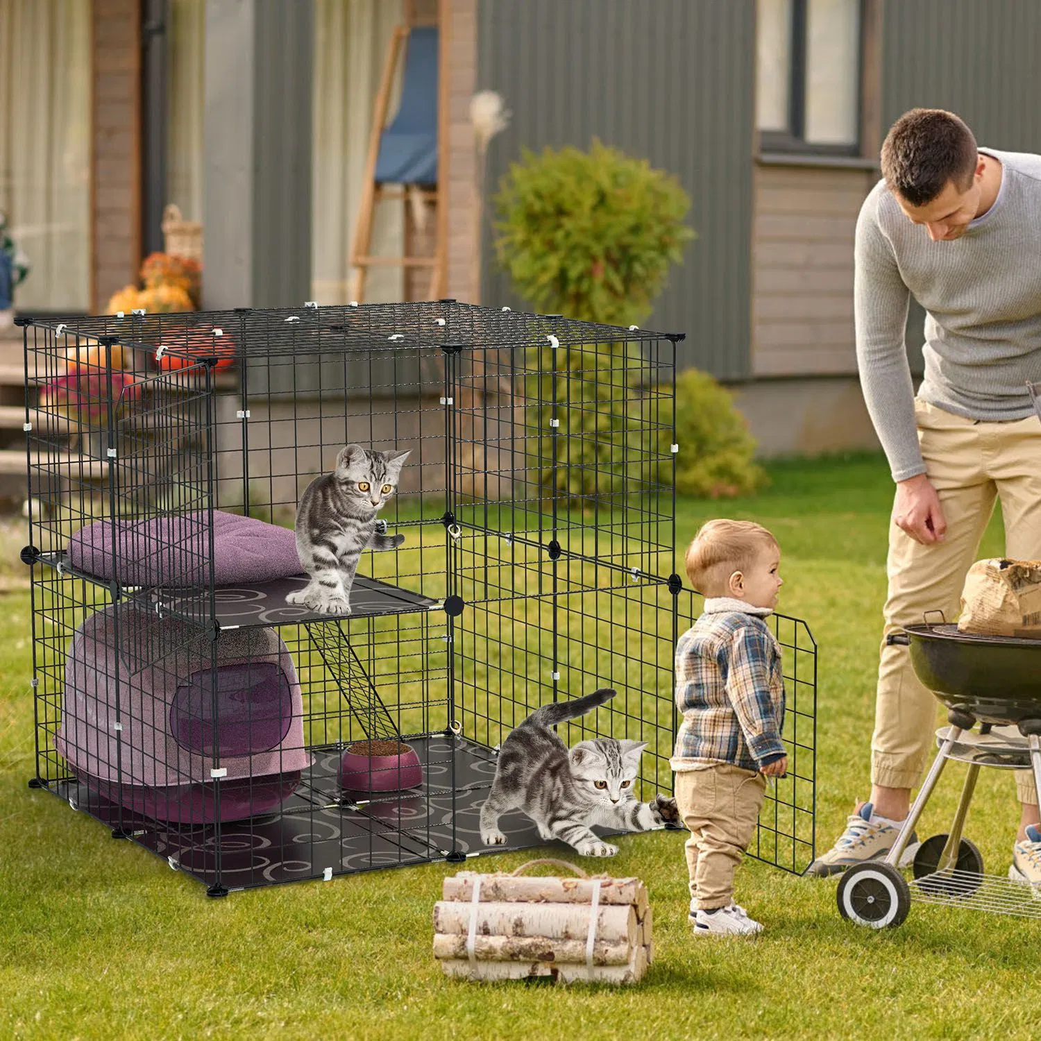 2Tier Cat Cage Playpen Indoor Pet Enclosures Kitten Kennel House Detachable Cat Crate with Climbing Ladder 2 Doors for 1-2 Cats for Ferret Squirrel Small Animals photo 4