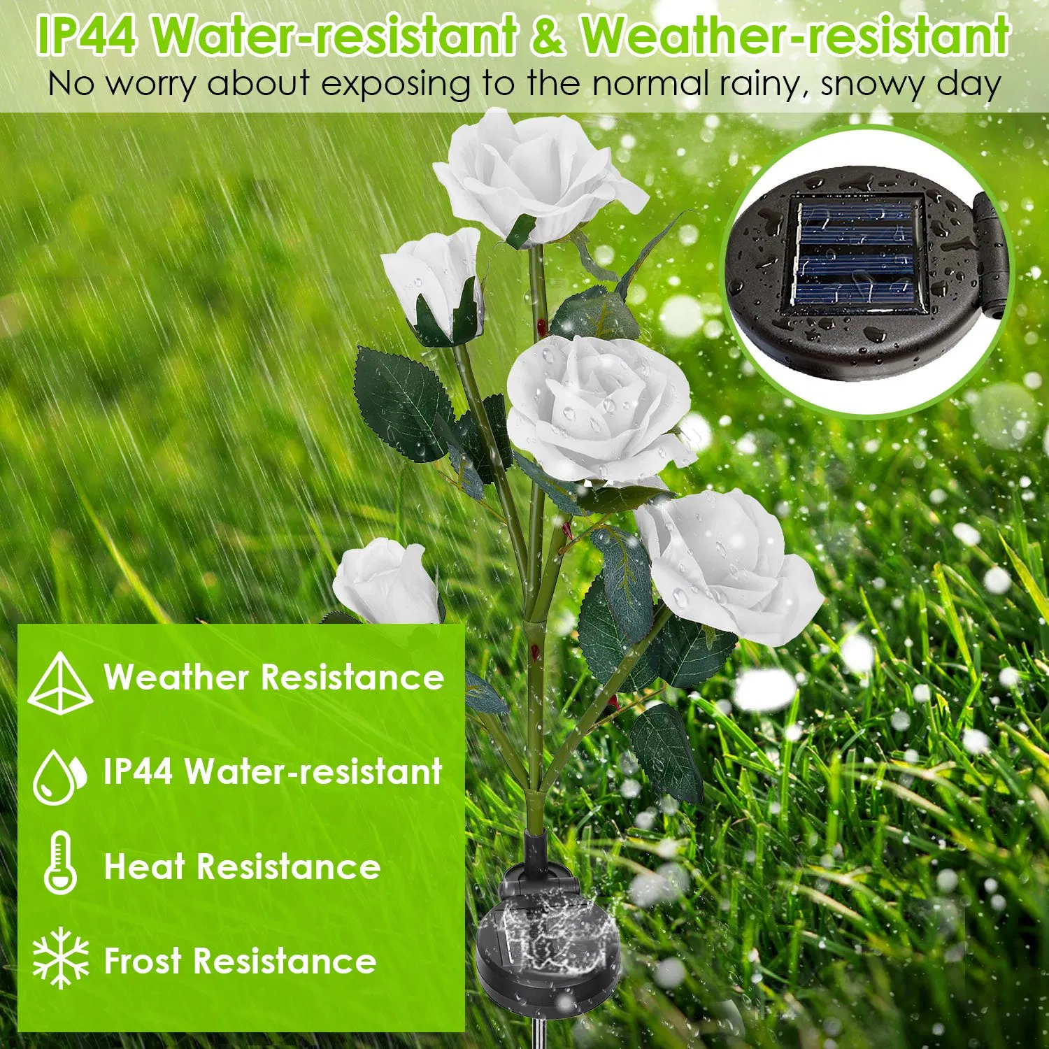 2Pcs Solar Powered Lights Outdoor Rose Flower LED Decorative Lamp Water Resistant Pathway Stake Lights For Garden Patio Yard Walkway photo 5