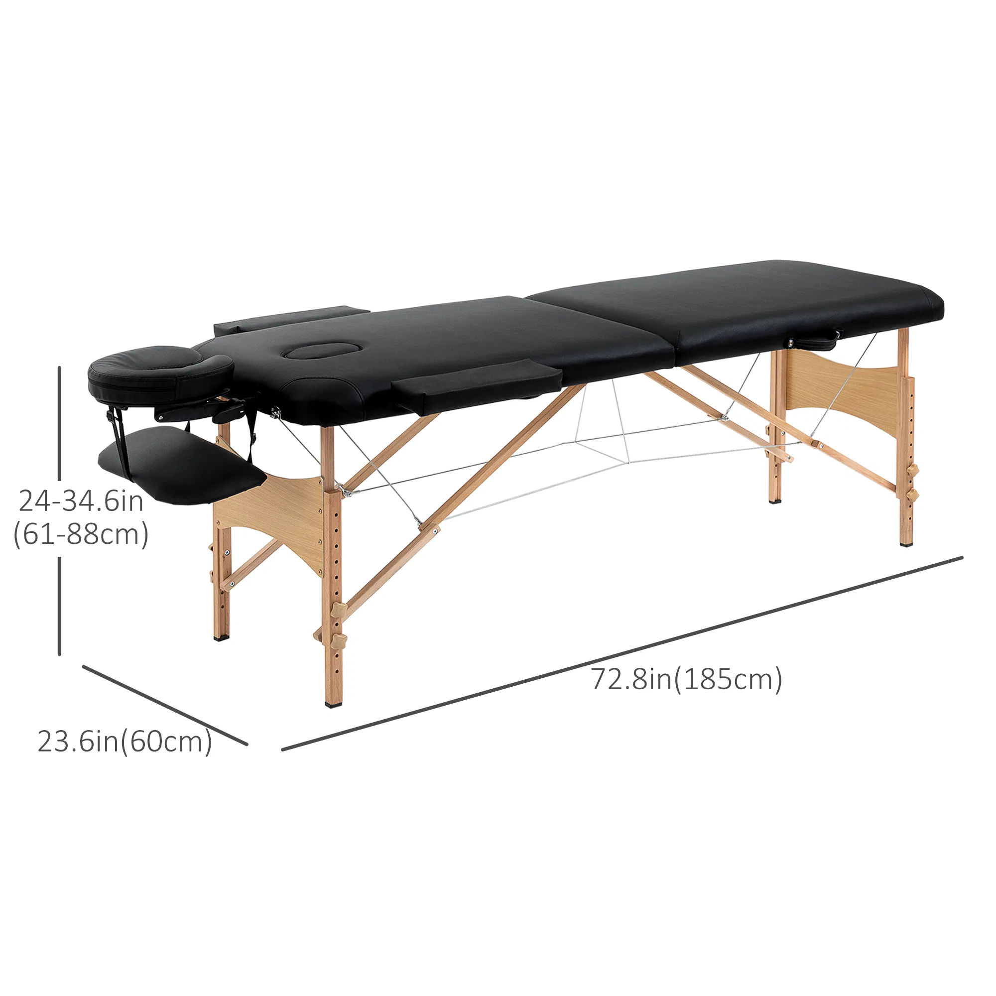 Professional 72" Portable Massage Table Adjustable Height Foldable Facial Spa Bed Black Color Salon photo 5