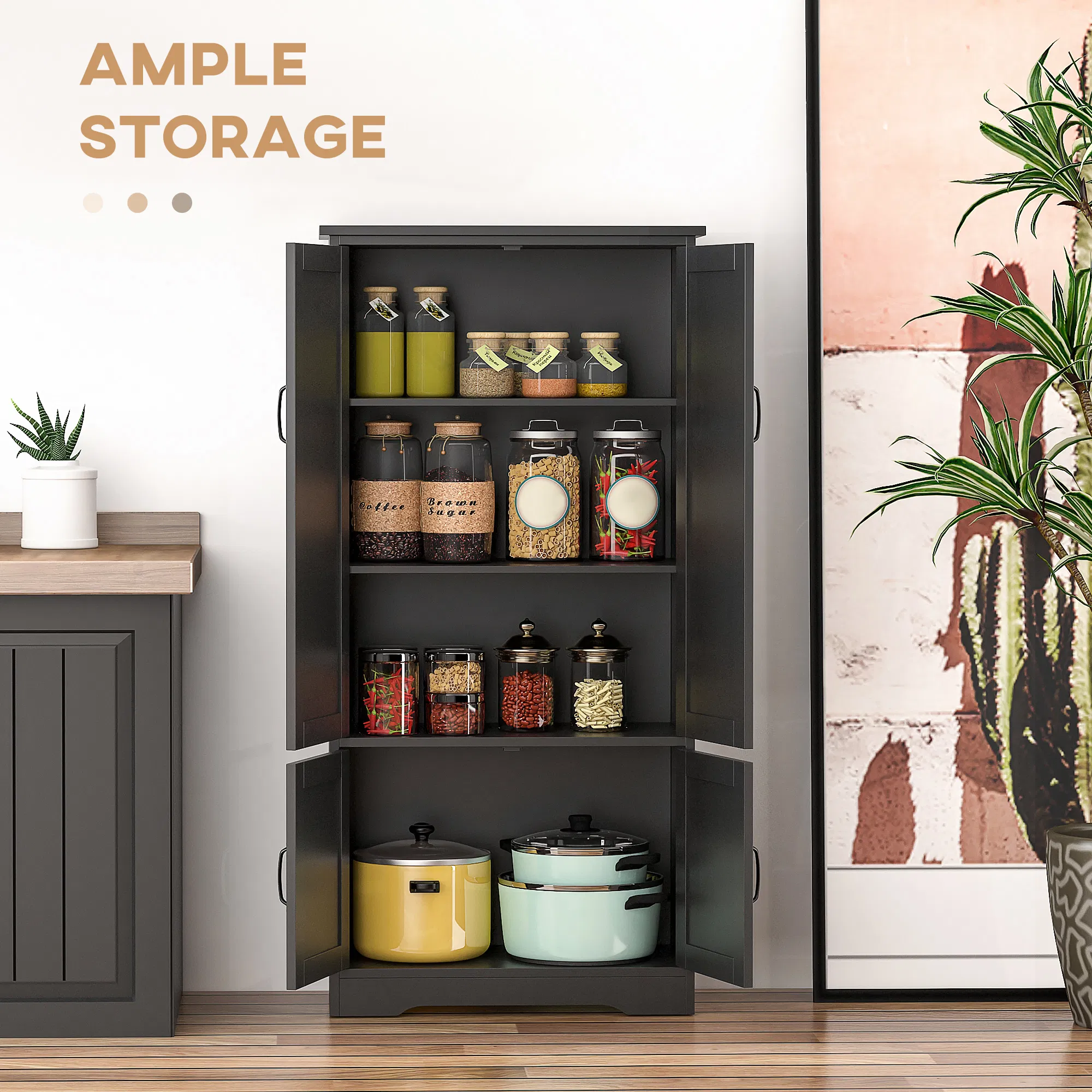 48" 4-Door Storage Cabinet Multi-Storey Large Space Pantry with Adjustable Shelves Black photo 4