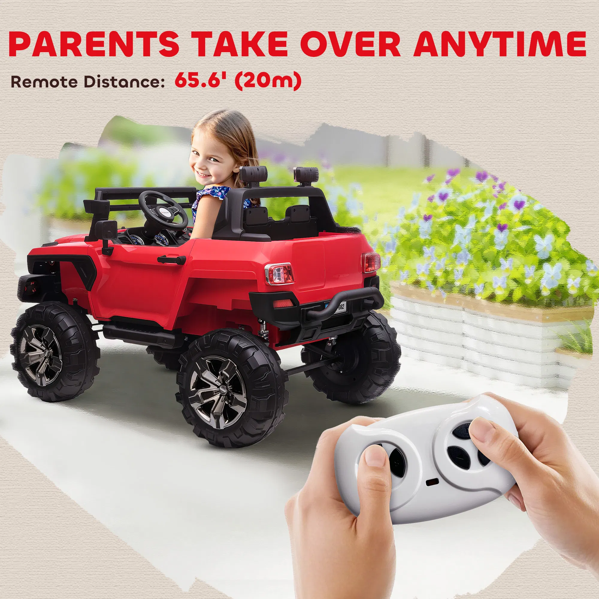 2-Seater Kids Ride On Police Car, 12V 7AH Ride on Truck, Electric Car for Toddlers with Remote Control, LED Lights, Big Wheels, 4 Shock Absorbers, MP3, Storage, Red photo 3