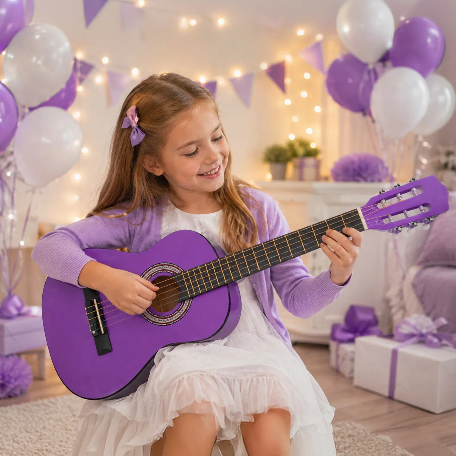 Purple 30-inch Round Acoustic Guitar with Picks, Strings, Capo, Case, Tuner, and Strap photo 3