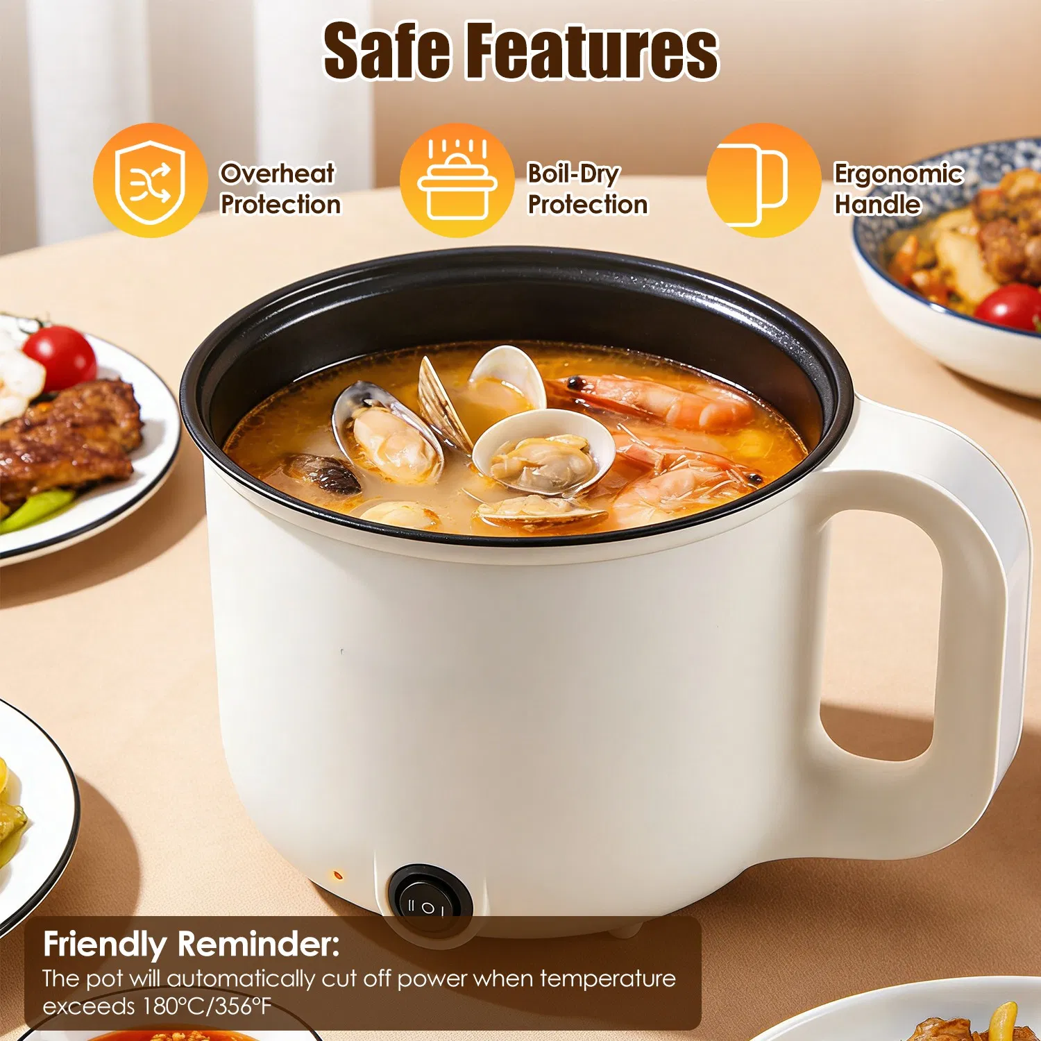 Electric Hot Pot with Steamer 1.8L Mini Portable Hot Pot with 300W 600W Dual Power for Egg Fried Rice Ramen Oatmeal Soup Overheat Protection for College Dorm Room Essential photo 6