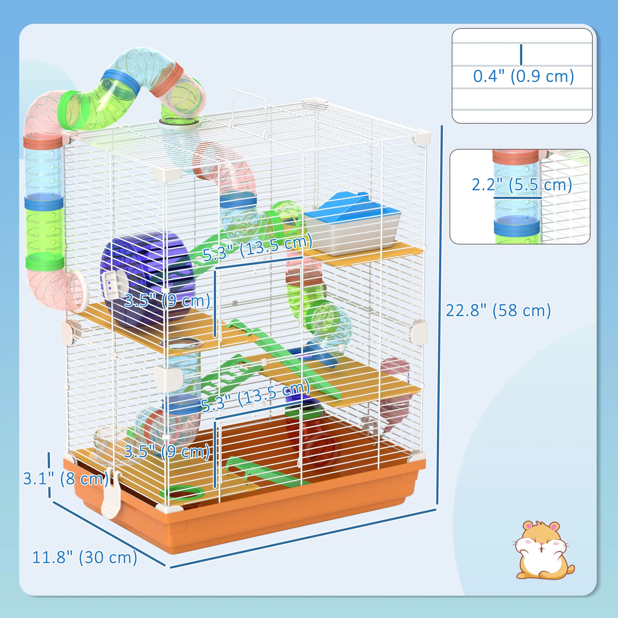 5 Tiers Hamster Cage Portable with Exercise Wheels Play Tube Water Bottle Dishes House Ladder for Gerbils, Orange photo 2