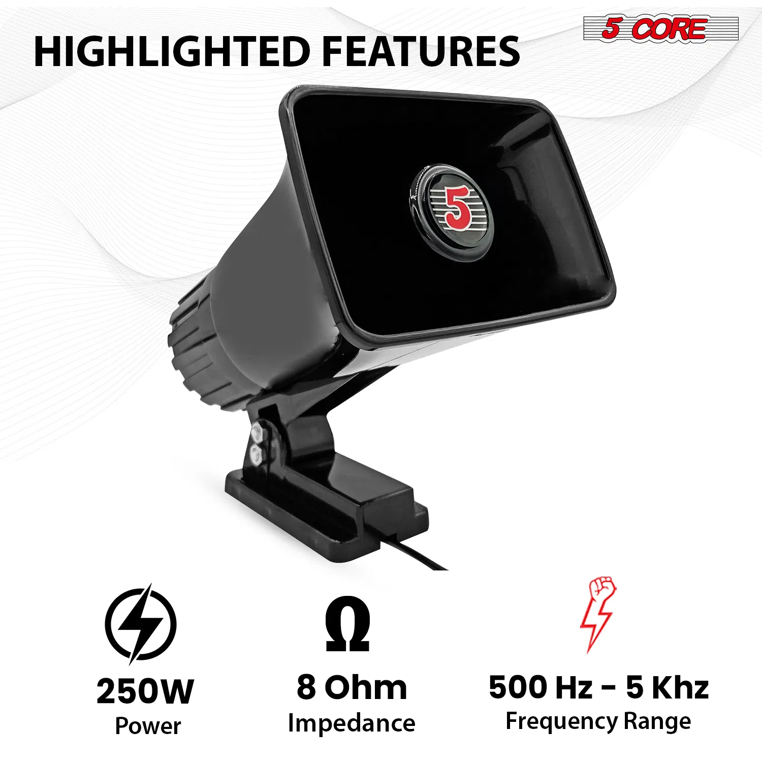 5 Core PA Horn 250W Loud Speaker 8 Inch Bull Horn Loud Audio 8Ohm All Weather Indoor Outdoor Use photo 2