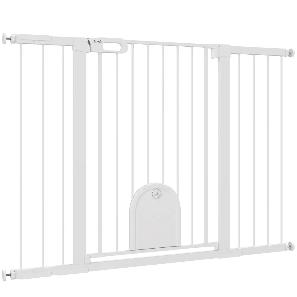 30"-52" Extra Wide Pet Gate Barrier with Small Door, 35"H Dog Gate with Safety Gate Barrier, Stair Pressure Fit, Black photo 7