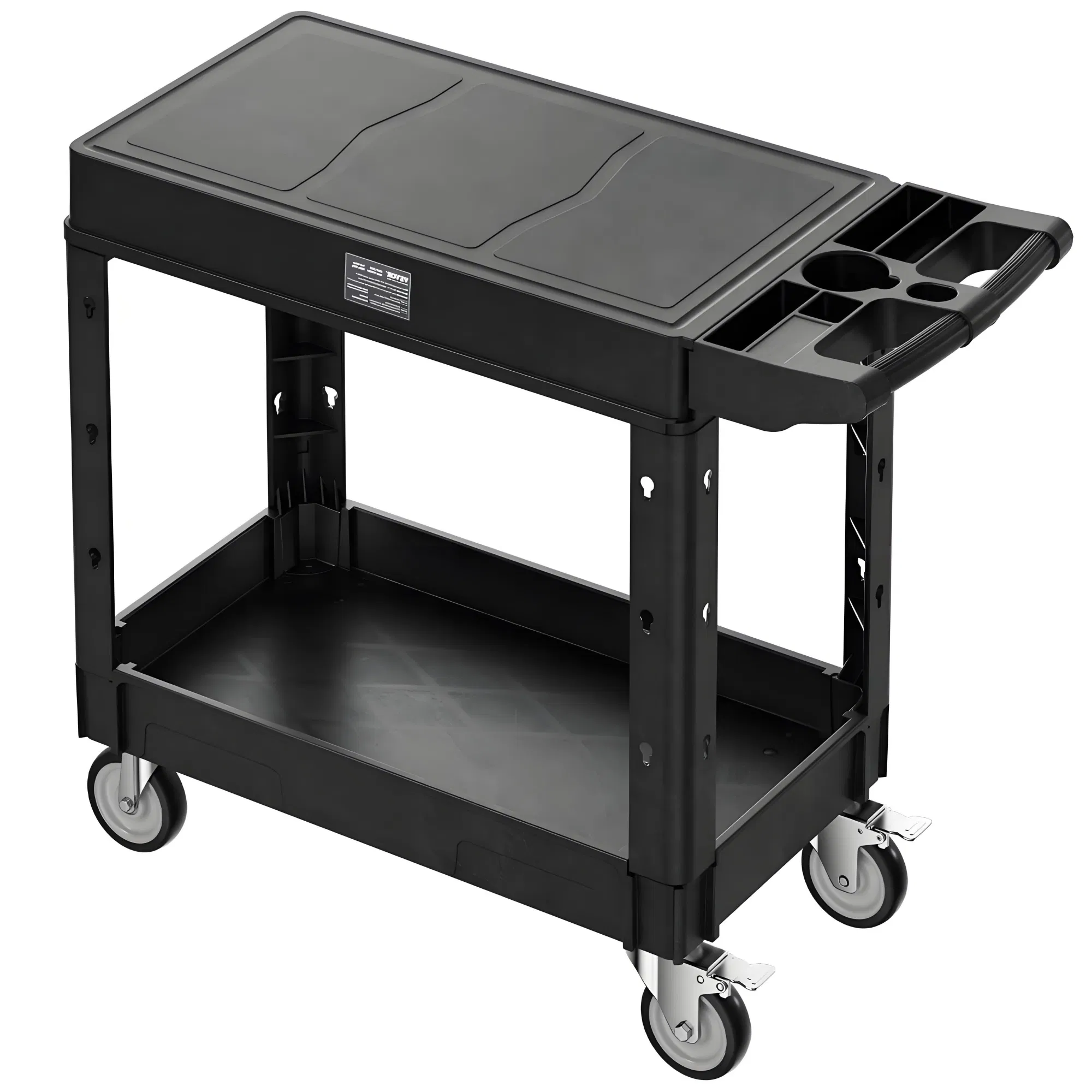 550 lbs Utility Cart, 31.3 x 17.7 Inch 2-Shelf Heavy Duty Plastic Service Cart with 360 Swivel Wheels (2 with Brakes), Suitable for Warehouse, Garage & Cleaning photo 3