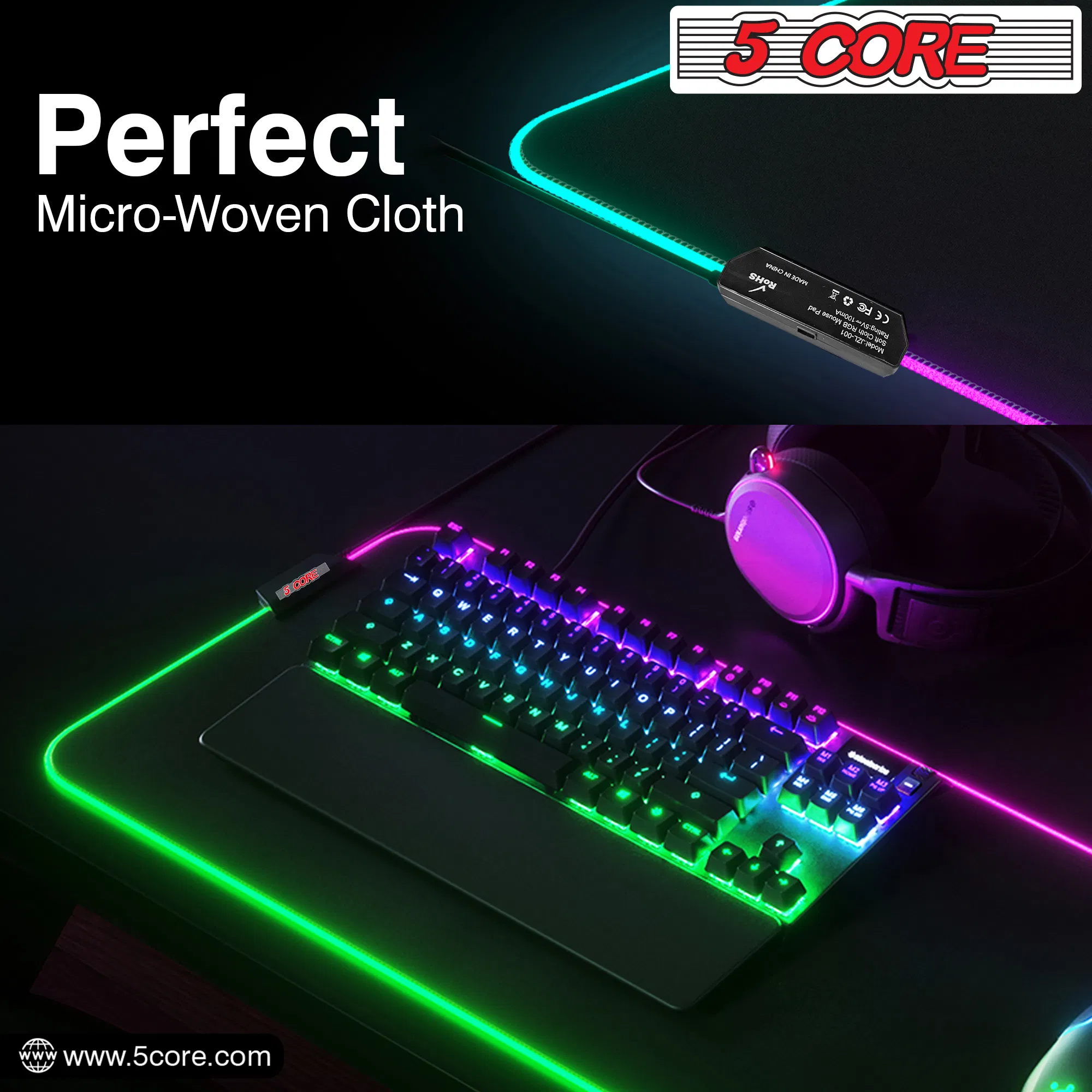 5Core Gaming Mouse Pad RGB 12 Light Modes 2 Zone Desk Mouse Mat w Rubber Base photo 4