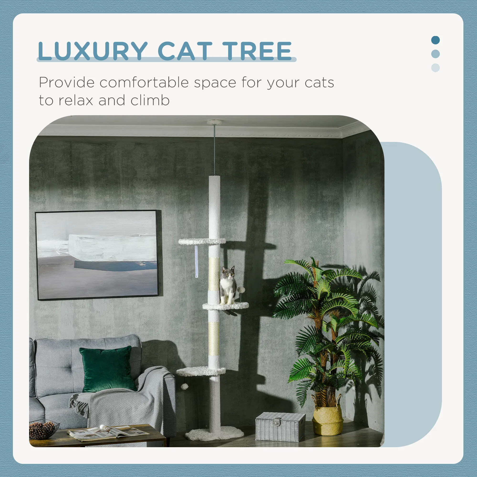88.5"-100.5" Floor to Ceiling Cat Tree, Cat Tower with Scratching Posts, Cloud Shaped Platforms, Dangling Balls, White photo 3