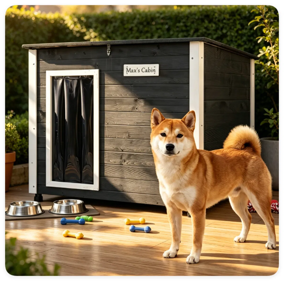 42.5" x 27" x 33.5" Outdoor Dog House with Sloped Asphalt Roof, Elevated Floor & Openable Roof Weatherproof Pet Kennel with PVC Door Curtain for Medium Large Dogs Gray photo 5