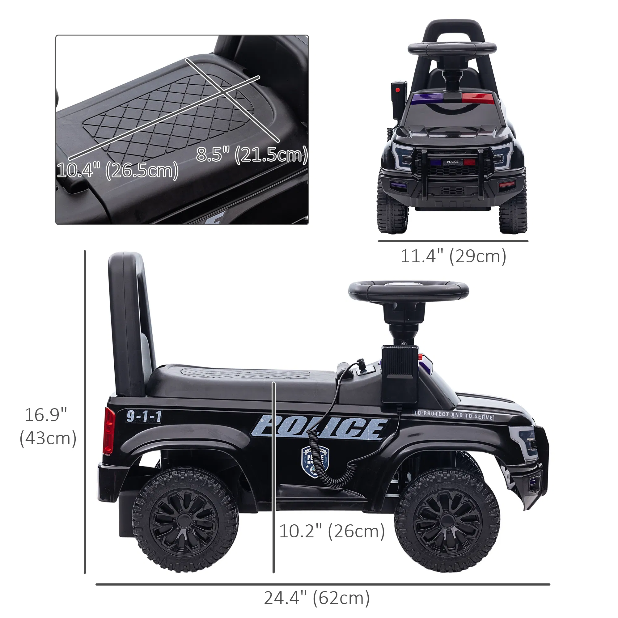 Kids Ride On Sliding Car with Hidden Under Seat Storage, Foot-to-Floor Design, Black photo 2