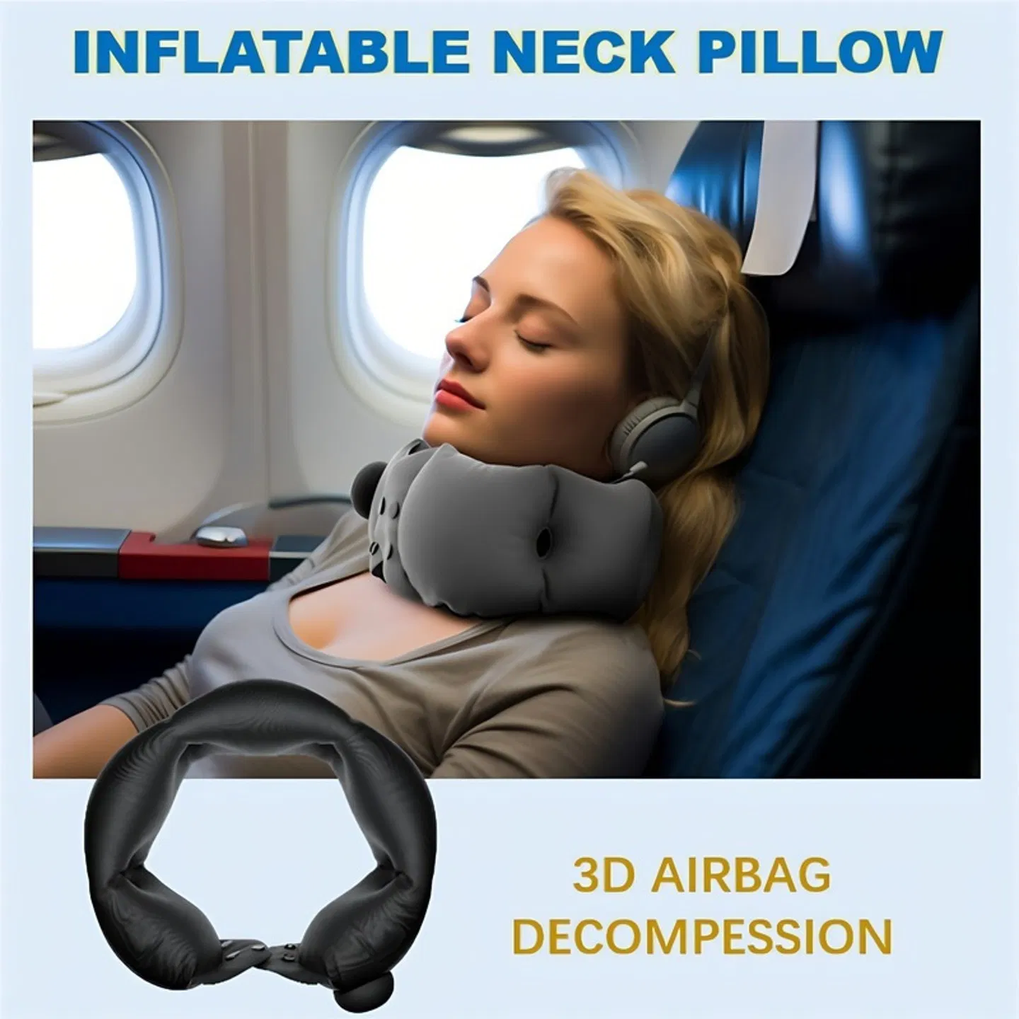 Inflatable neck pillow, adjustable in softness, made of skin-friendly material, providing extremely comfortable neck protection during travel. photo 7