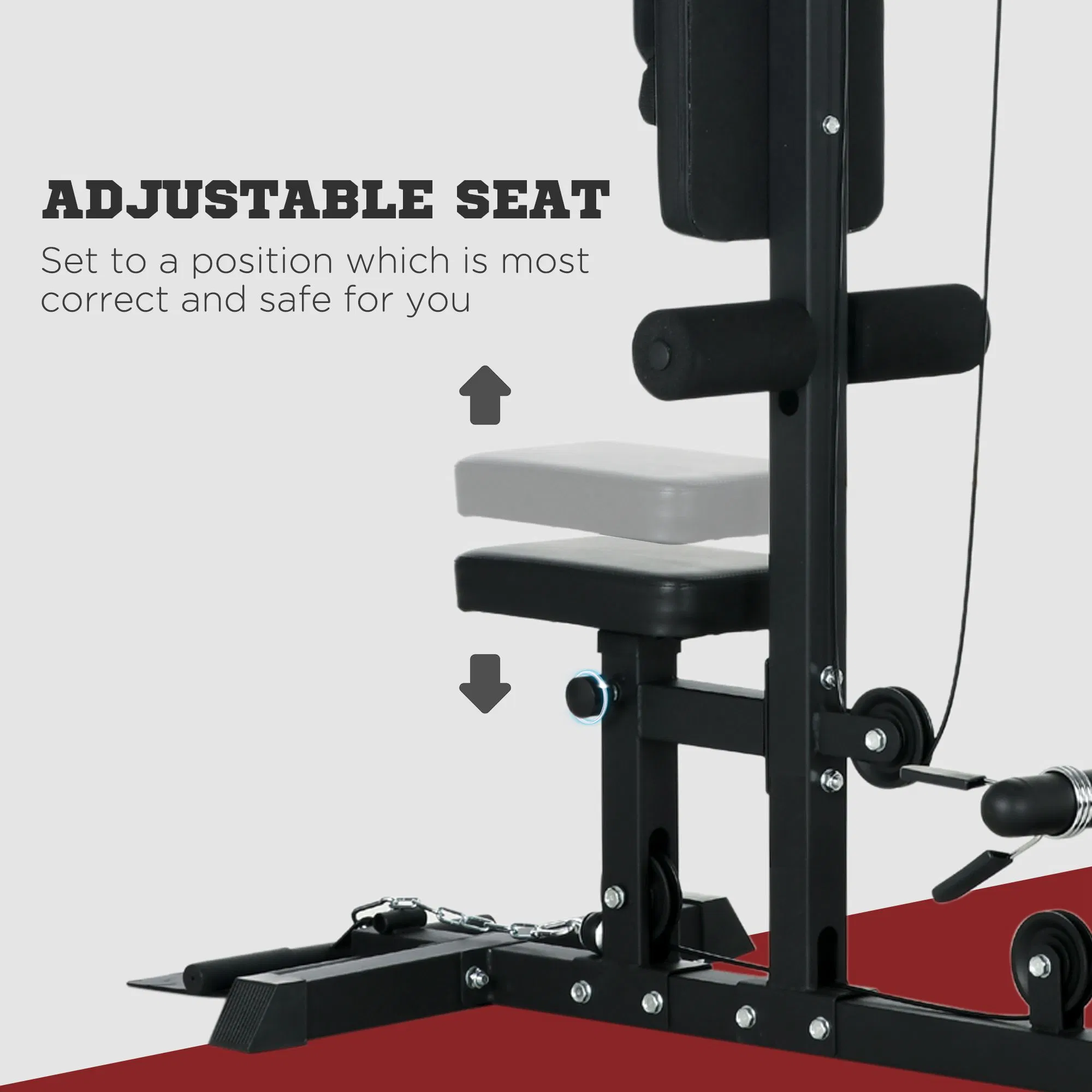 Lat Pull Down Machine, High / Low Pulley Machine with Adjustable Seat and Flip-Up Footplate, Black photo 5