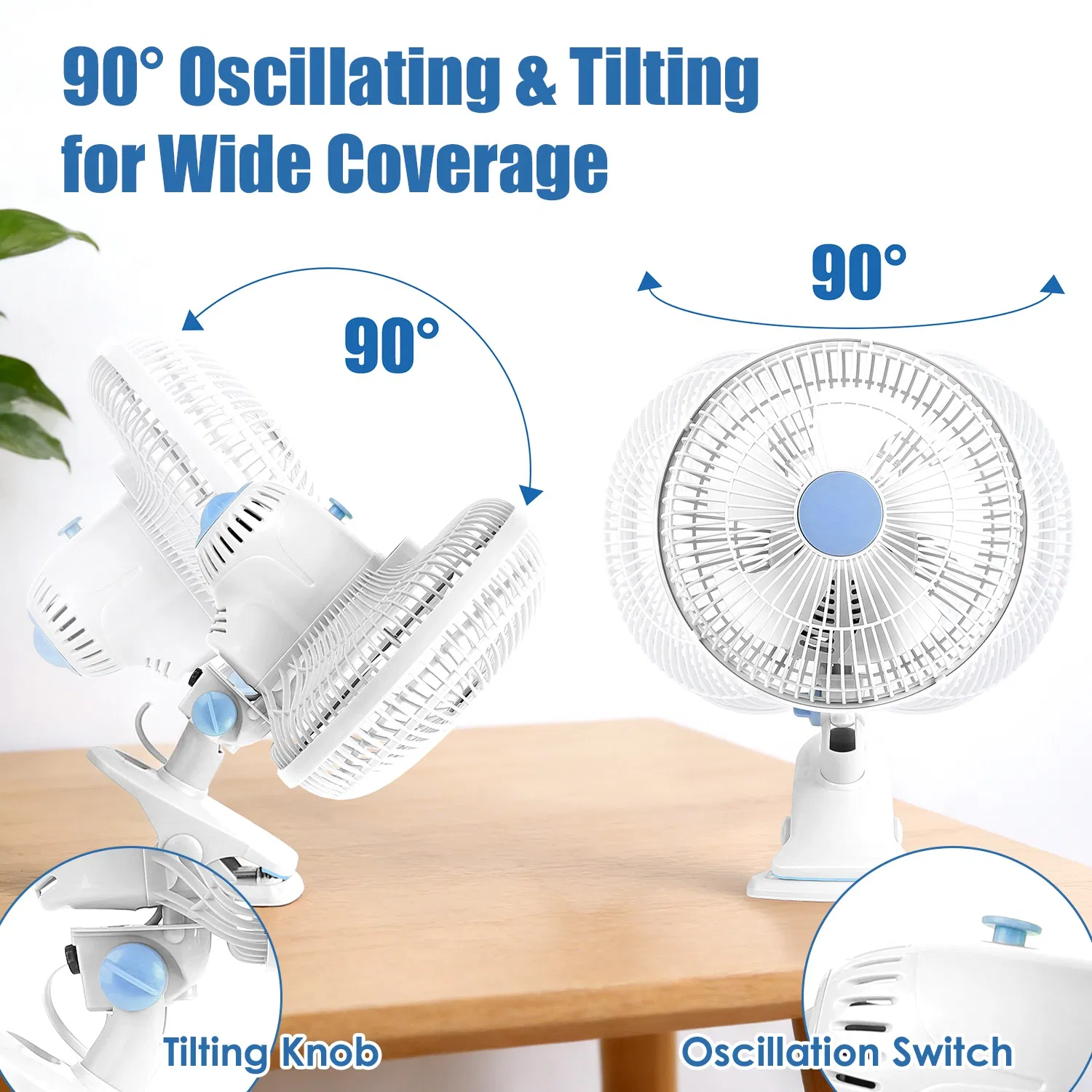 8.66In Oscillating Clip On Fan 2 Speeds Quiet Clamp Fan with 90° Oscillating & Tilting Angle Desktop Wall Mount for Home Office Dorms Strollers photo 8