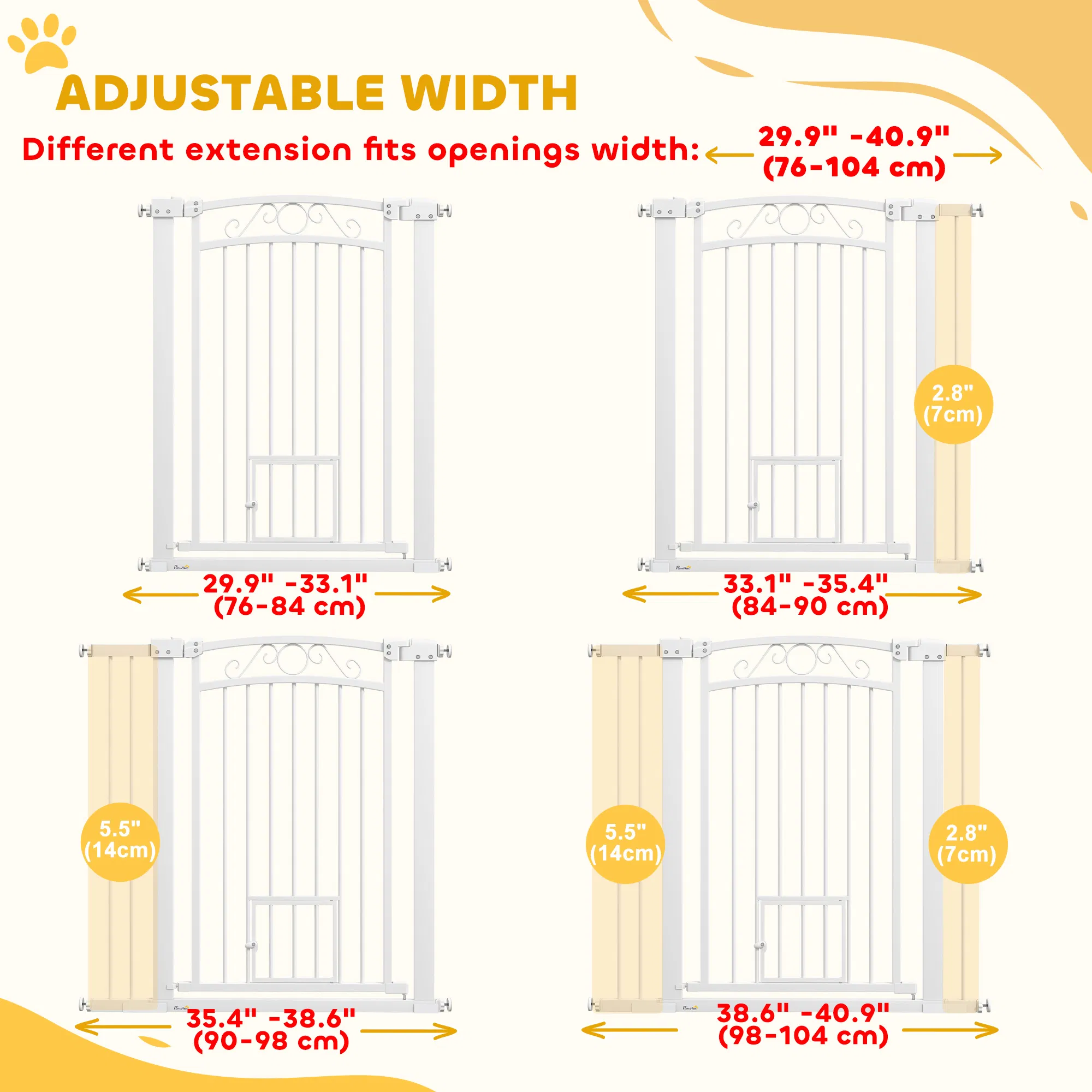 Dog Gate, Walk Through Pet Gate w/ Small Pet Door, Auto Close, for Doorways, House, Stair, 30"-41" W x 38" H photo 2