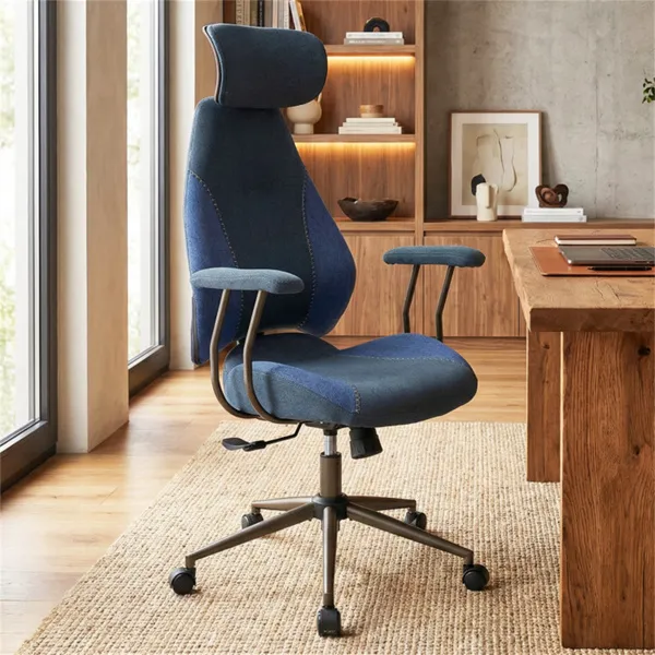 Blue Color Blocking Office Chair with 2D Adjustable Headrest, Ergonomic High-Back Desk Chair 330 lbs Capacity photo 8