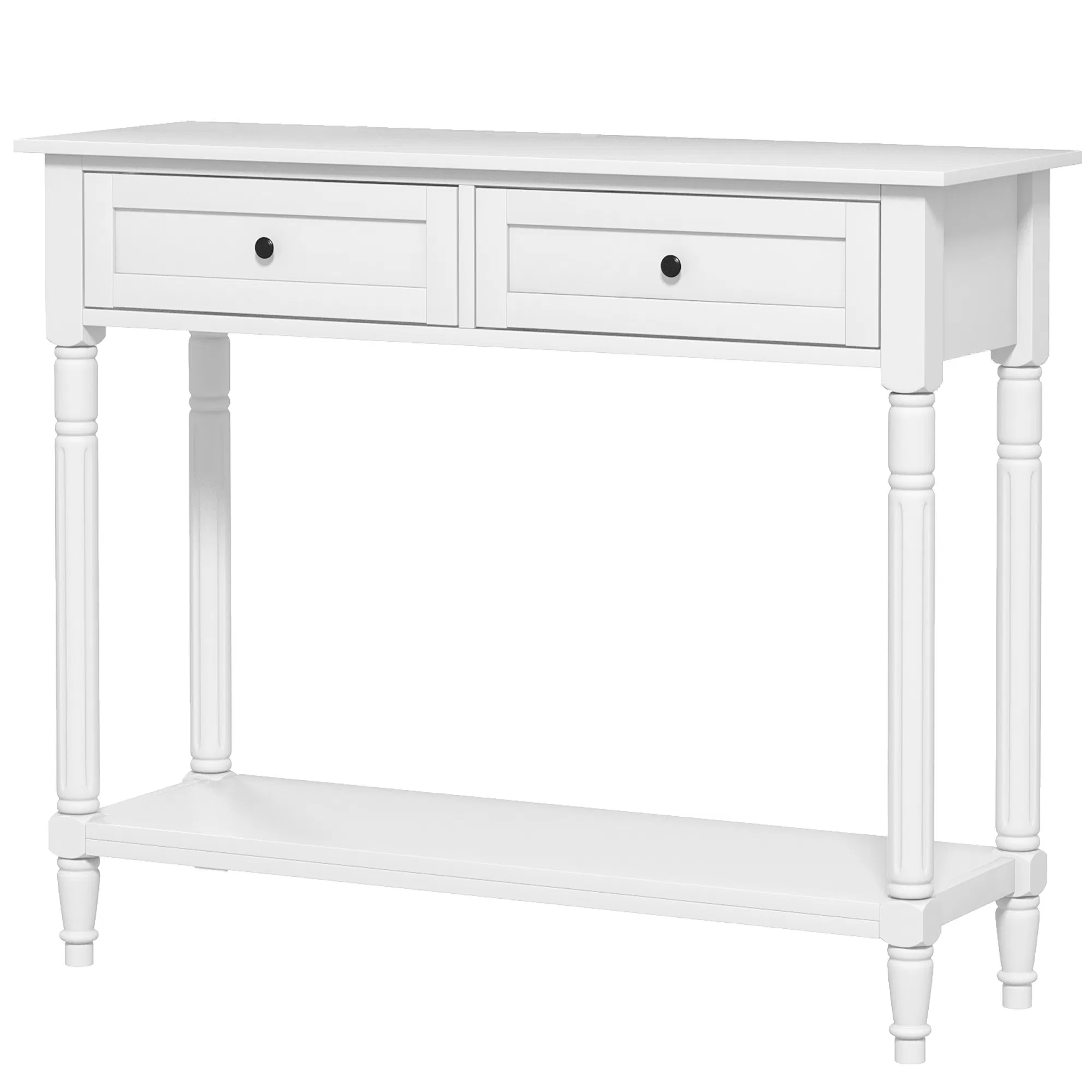 Hallway Console Table, Modern Entryway Table with 2 Drawers, Storage Shelf, Turned Legs for Living Room, Bedroom, White photo 1
