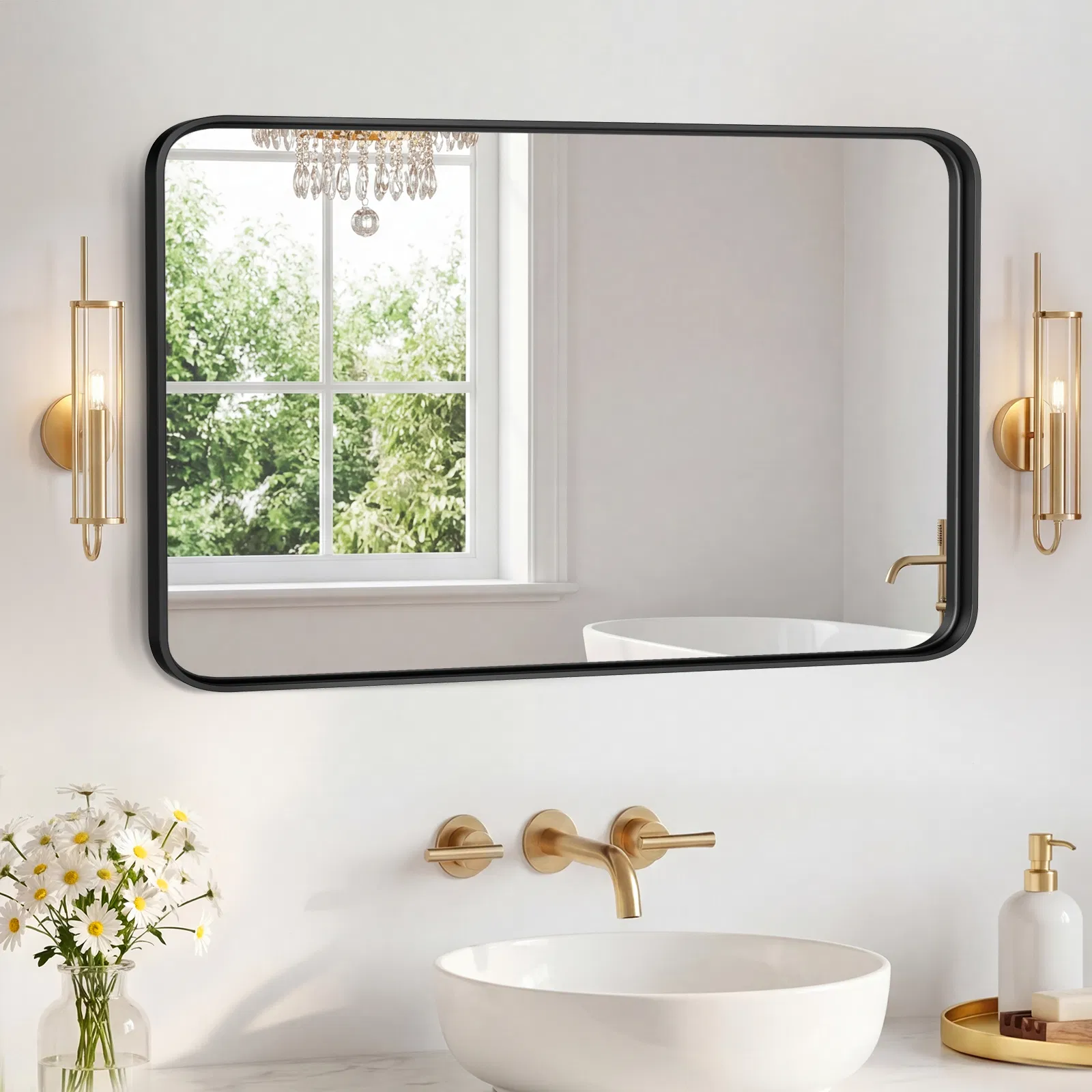 Large Rectangle Vanity Framed Mirror for Wall Matte Metal Framed 30x40 Inch Modern Mirror Tempered Glass For Living Room photo 7