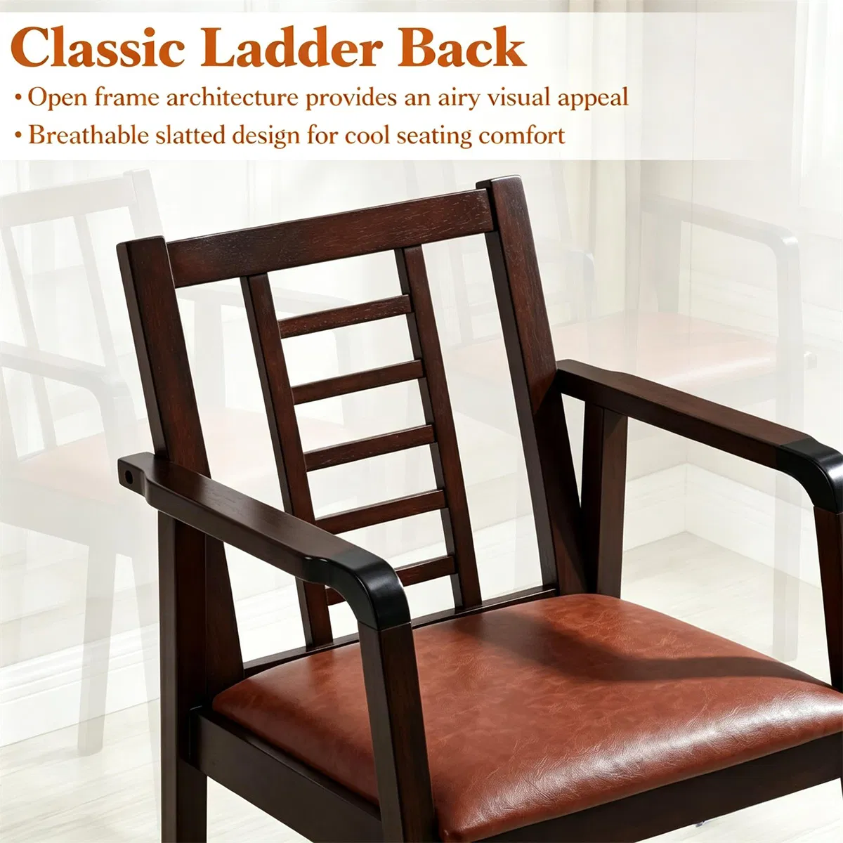 Heavy-Duty Solid Wood Rocking Chair, Ergonomic Accent Armchair with Breathable Ladder Back for Indoor Relaxation-Brown photo 2