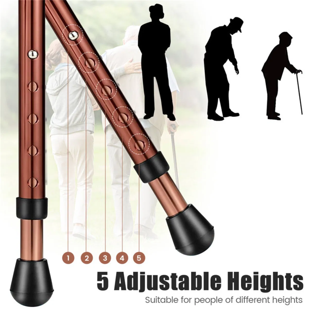 Folding Seat Cane (220lbs): 5-Level Height Adjust, LED Light, Anti-Slip Pads, Aluminum Alloy, Bonus Cushion/3 Foot Pads for Elder-Brown photo 2