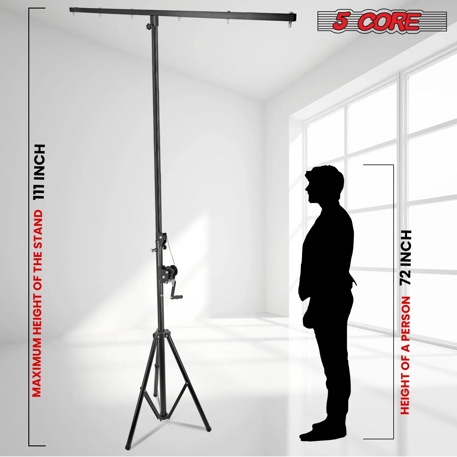 5Core DJ Light Stand Stage Lighting Truss System Hand Crank Up Portable Heavy Duty Height Adjustable 65.5 to 111 Inches T bar Mount for Can Lights Tall Lighting Tripod Floor LS 120 Crank photo 3