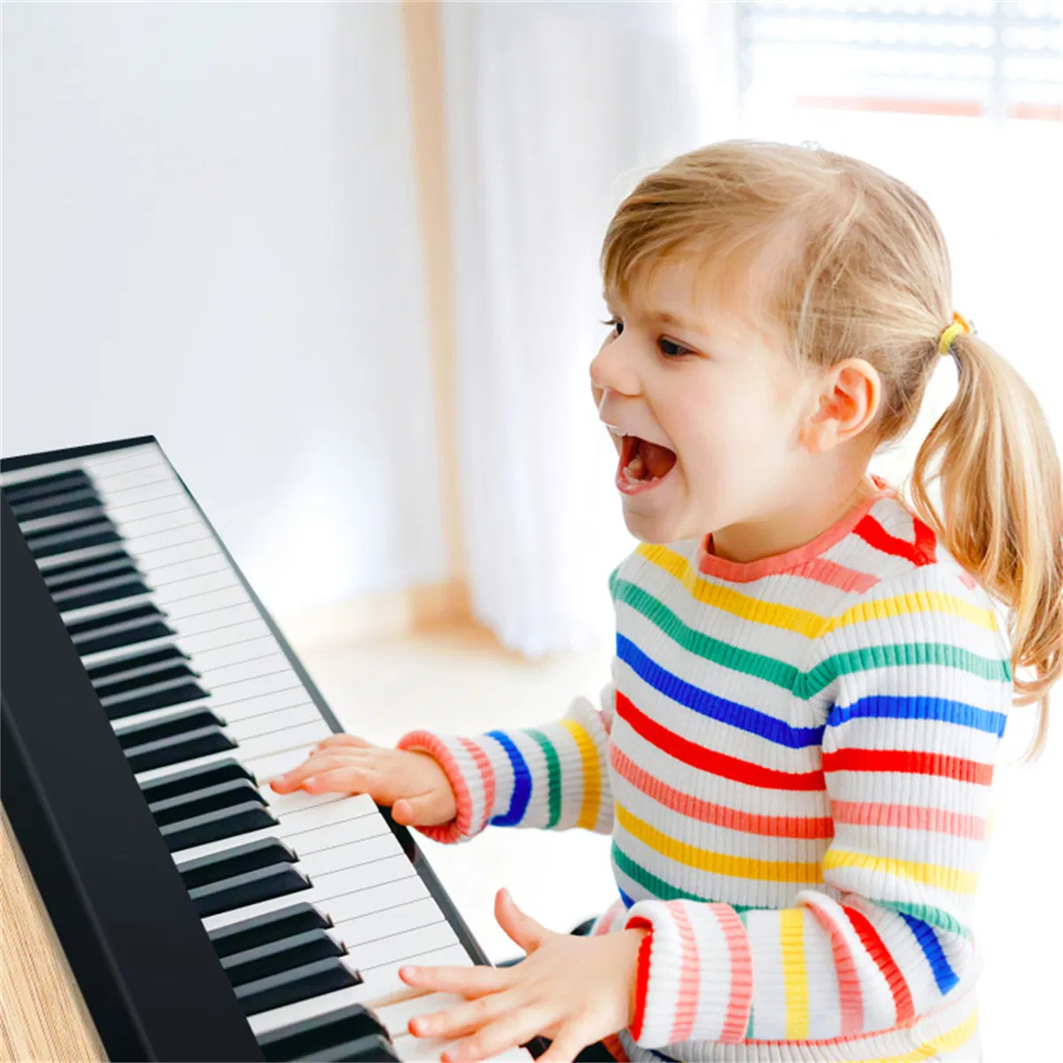 Foldable 61-Key Full-Size Digital Piano, 90.17×17.78×5.08 cm Wireless MIDI Keyboard with 1750mAh Rechargeable Battery, Black photo 7