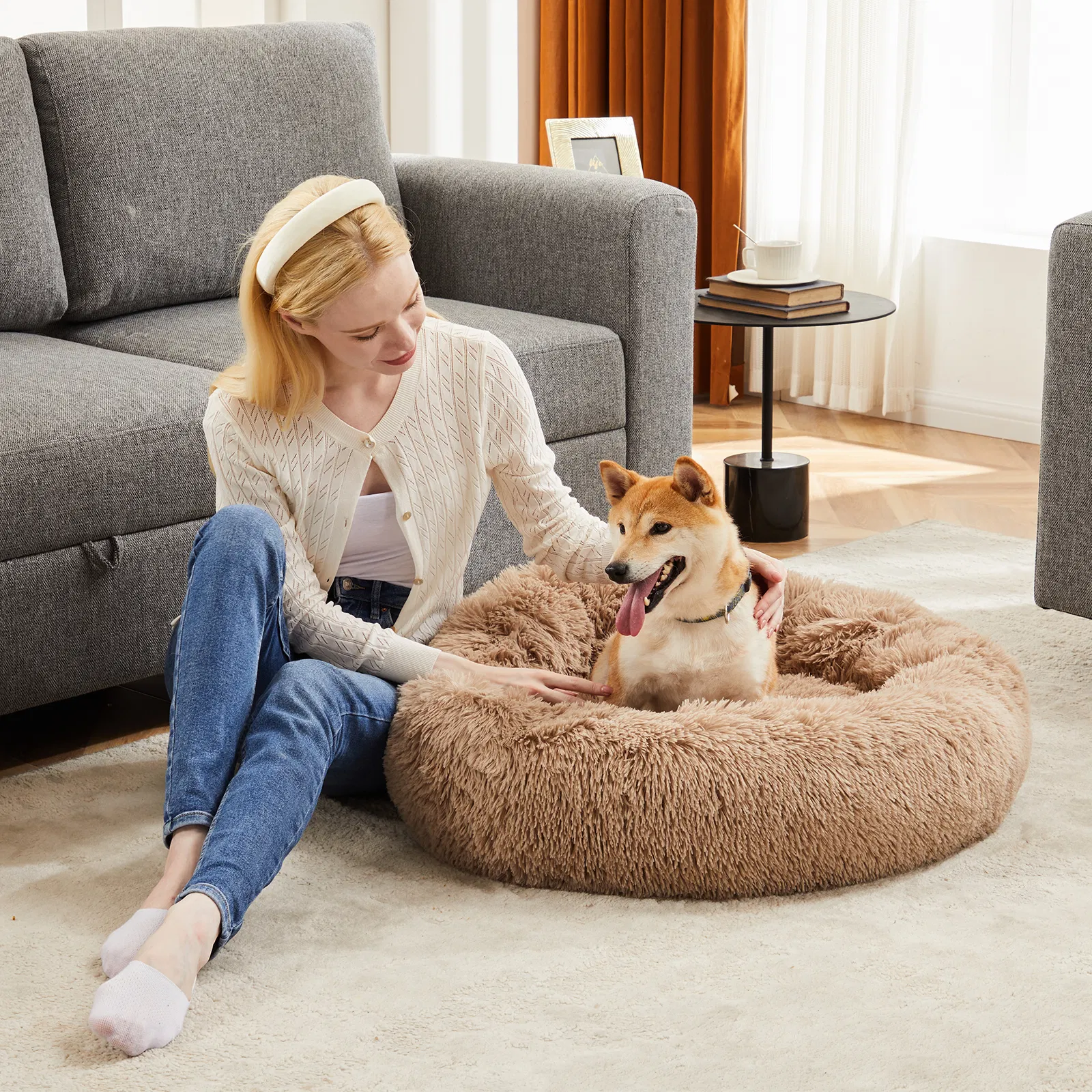 24 Inch Anti-Slip Round Fluffy Plush Faux Fur Cat Bed, Fits up to 25 lbs Pets photo 4