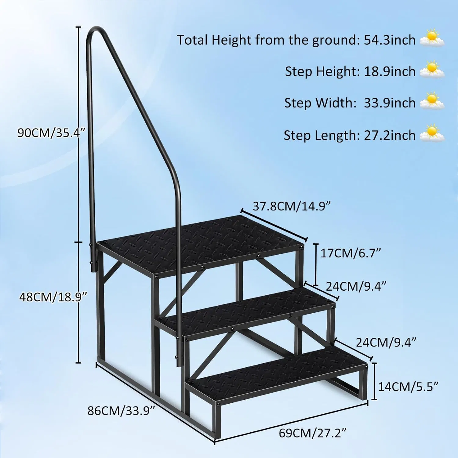 Swimming Pool Ladder Above Ground Pools,3 Step Stool Ladder with Handrails, 440 lb Capacity SPA Steps, Heavy Duty Hot Tub Steps for Home Outdoor, Stairs Deck photo 6