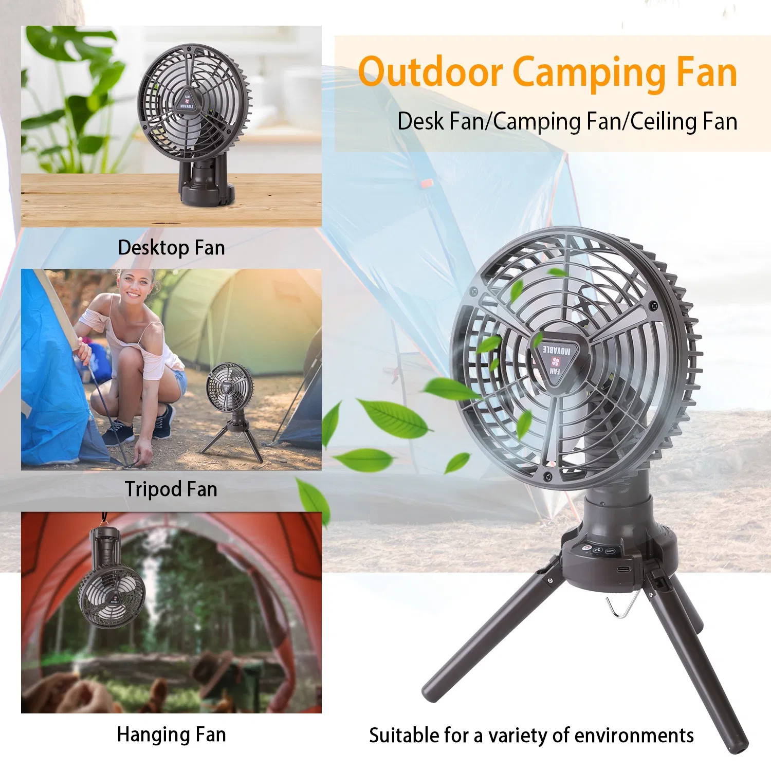 10400mah Portable Camping Fan with LED Light Rechargeable Tripod Tent Hanging Fan Lantern Portable Foldable Oscillating Table Fan with 3 Brightness 4 Speeds photo 5