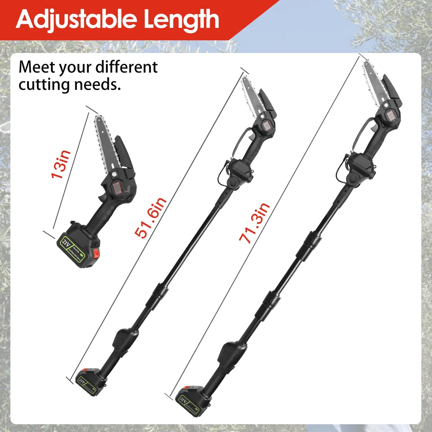 2-in-1 Electric Pole Saws for Tree Trimming, 6 Inch Mini Chainsaw Cordless with Extension Pole, Battery Powered Pole Chain Saw, Tree Trimmer Limb Branch Cutter Pruner with 2 Battery photo 5