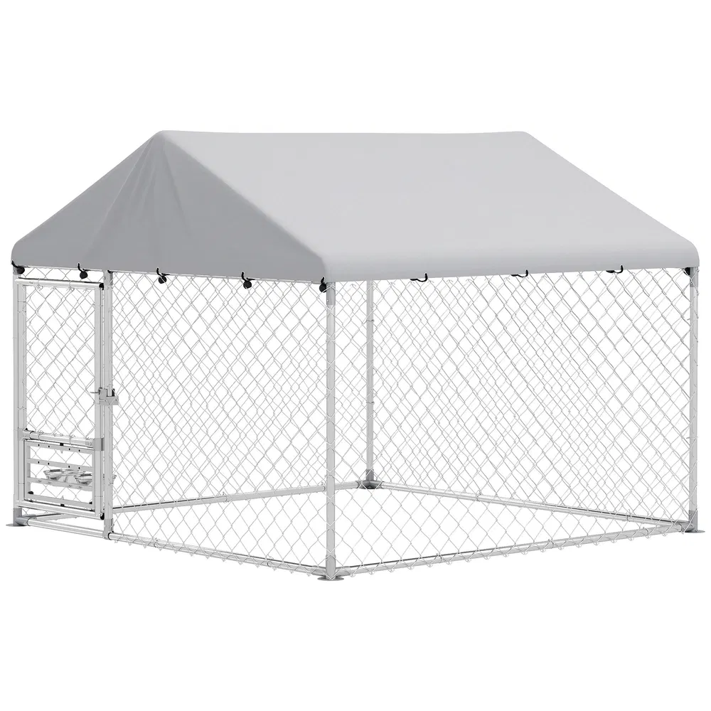 Outdoor Dog Run w/ Adjustable & Rotating Bowls, Waterproof UV-Resistant Cover, Secure Lock, 6.6' x 6.6' x 5.1' photo 7