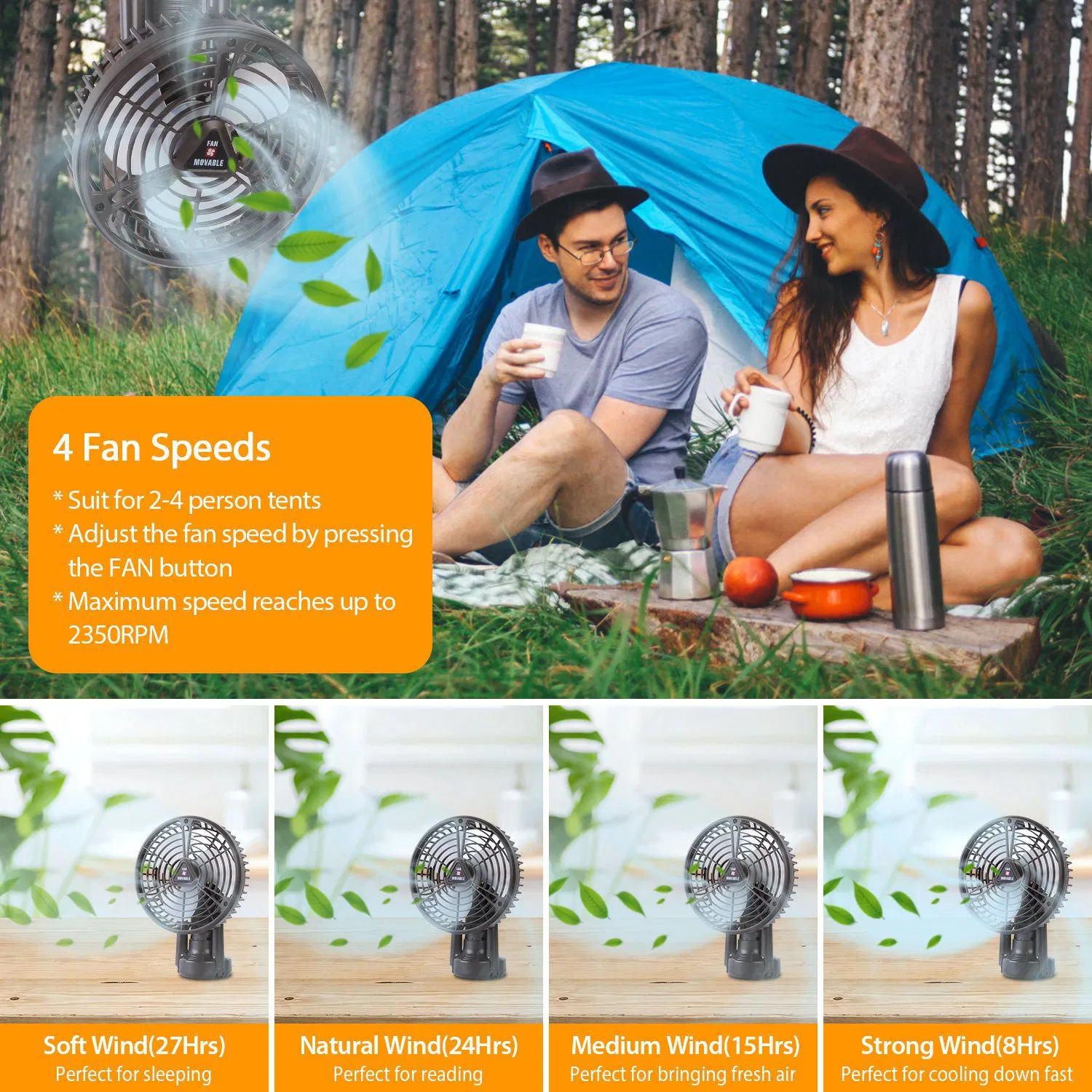 10400mah Portable Camping Fan with LED Light Rechargeable Tripod Tent Hanging Fan Lantern Portable Foldable Oscillating Table Fan with 3 Brightness 4 Speeds photo 2
